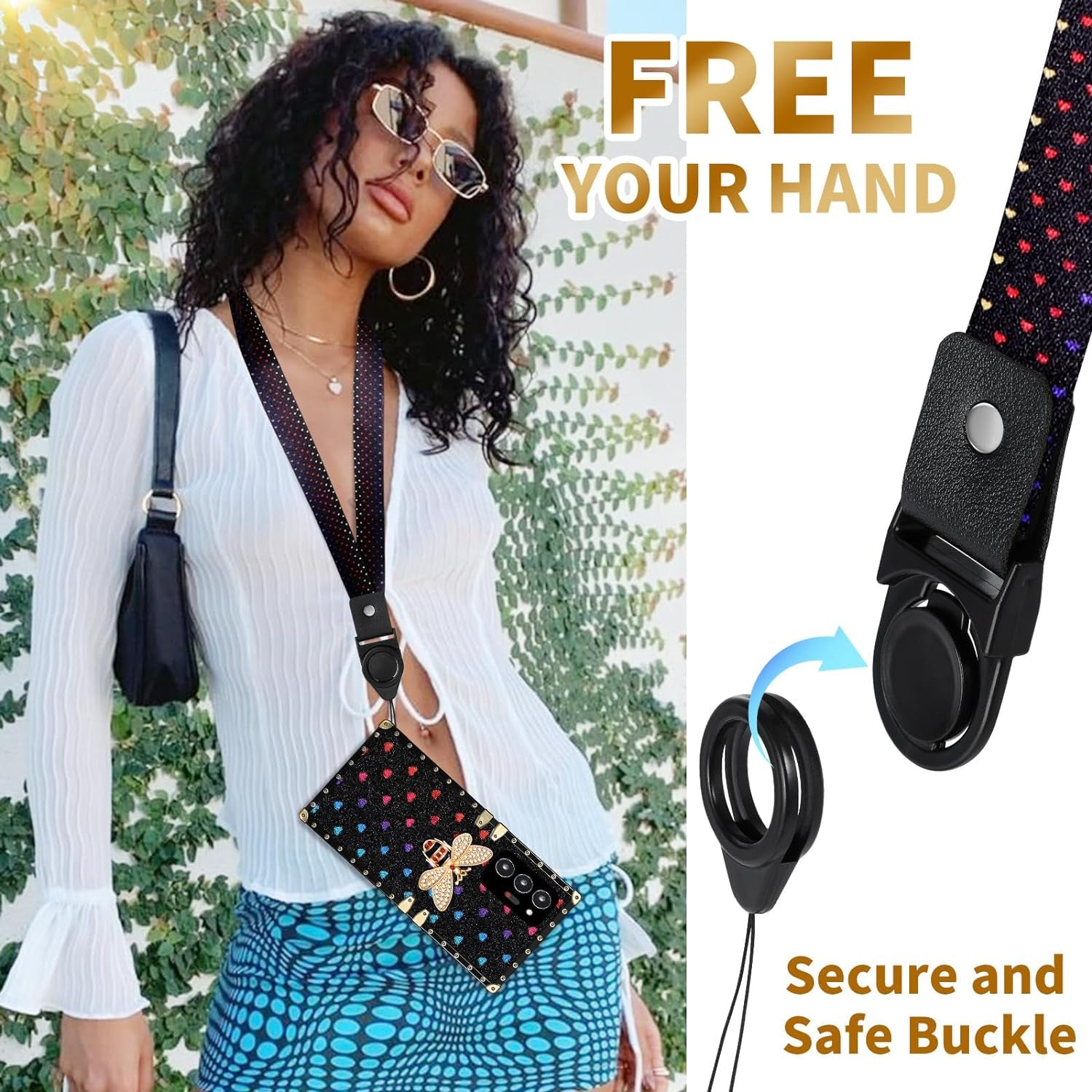 Loheckle for Samsung Galaxy Note 20 Ultra Case for Women, Designer Square Cases for Galaxy Note 20 Ultra with Ring Stand Holder and Lanyard, Stylish Bees Luxury Cover for Note 20 Ultra 6.9''  Loheckle   