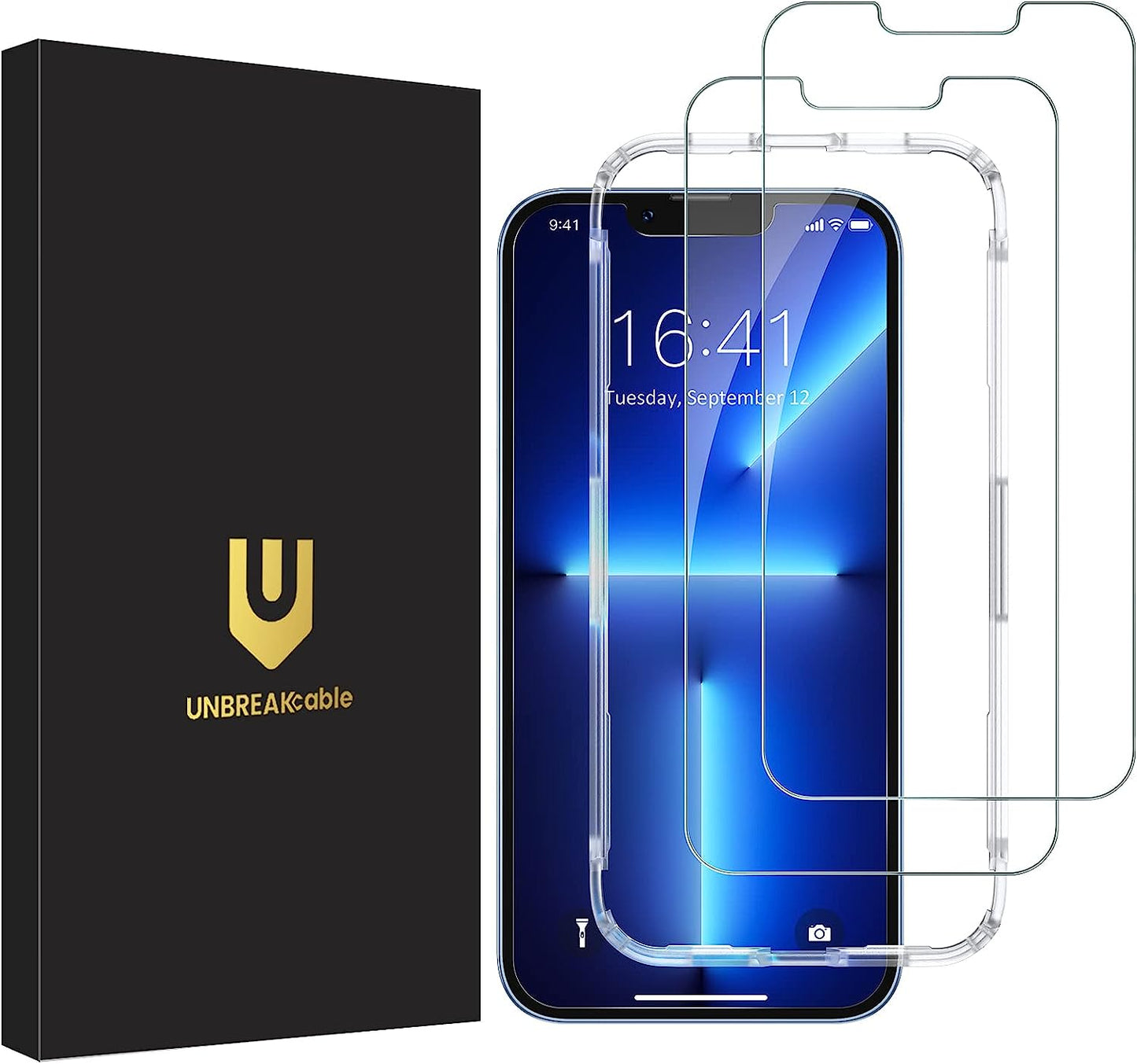 Unbreakcable Screen Protector for Iphone 14/13/13 Pro [2-Pack] Double Shatterproof Tempered Glass [Easy Installation Frame] [9H Hardness] [99.99% HD Clear] [Bubble Free] for Apple 14/13/13 Pro 6.1''  UNBREAKcable   