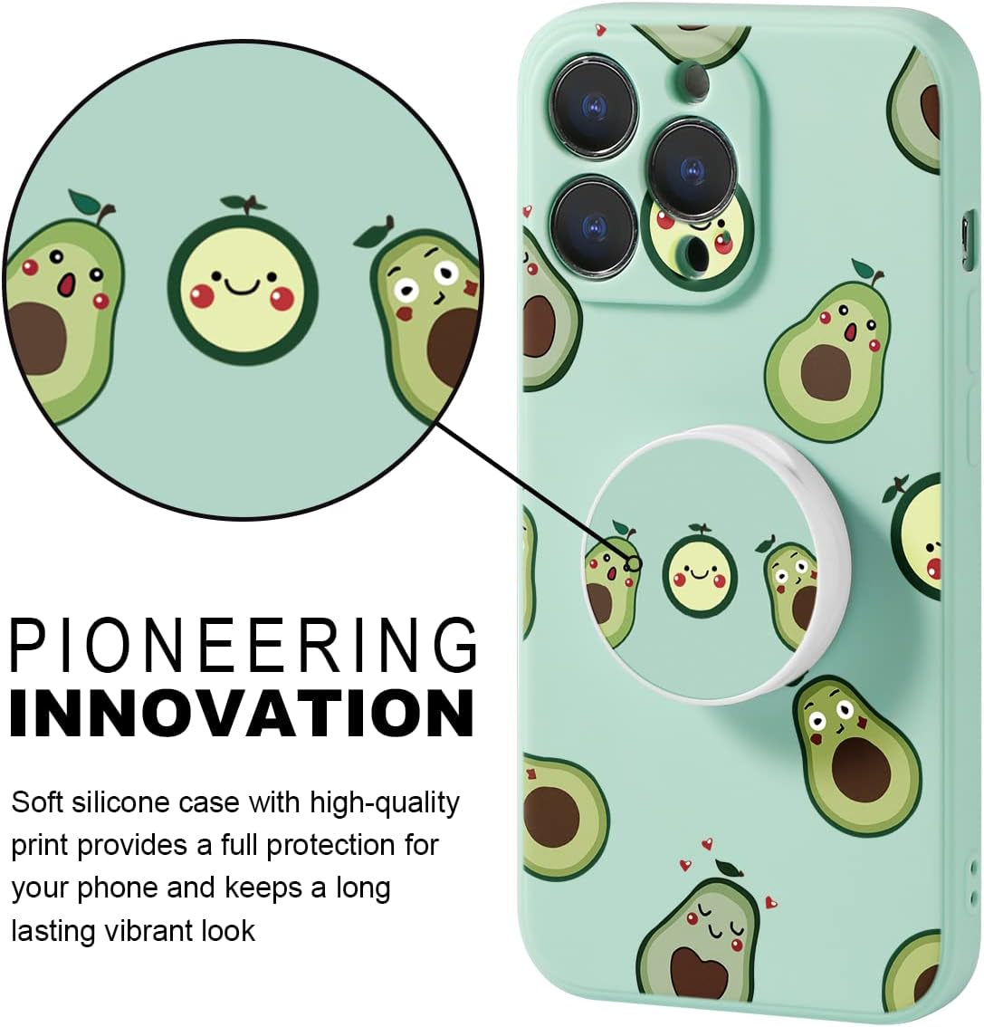 KAPUCTW Case for Xiaomi Mi 11 Lite/11 Lite 5G NE, 6.55" with Stand Grip Holder, Slim Silicone Shockproof Soft TPU Light Green Cover with Painting Pattern for Girl Women for Xiaomi Mi 11 Lite,Avocados  KAPUCTW   