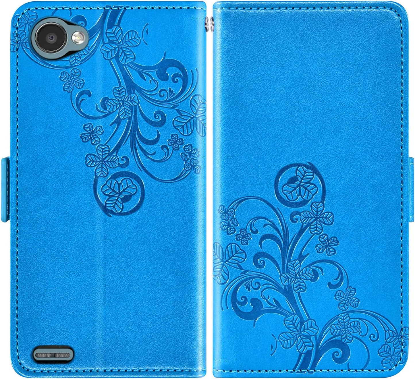 Asuwish Compatible with LG Q6/Q6 Plus/Q6 Mini Wallet Case and Tempered Glass Screen Protector Flip Purse Accessories Wrist Strap Credit Card Holder Cell Phone Cover for Q6+ Alpha Prime Women Men Blue  Asuwish   