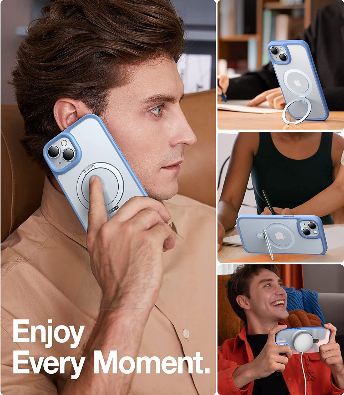 TORRAS Magnetic UPRO Ostand for Iphone 14 Case/Iphone 13 Case 6.1 Inch, [Compatible with Magsafe] Matte Hard Back with Soft Silicone Edge Protective yet Slim Kickstand Phone Cases for Iphone 14, Blue  TORRAS   