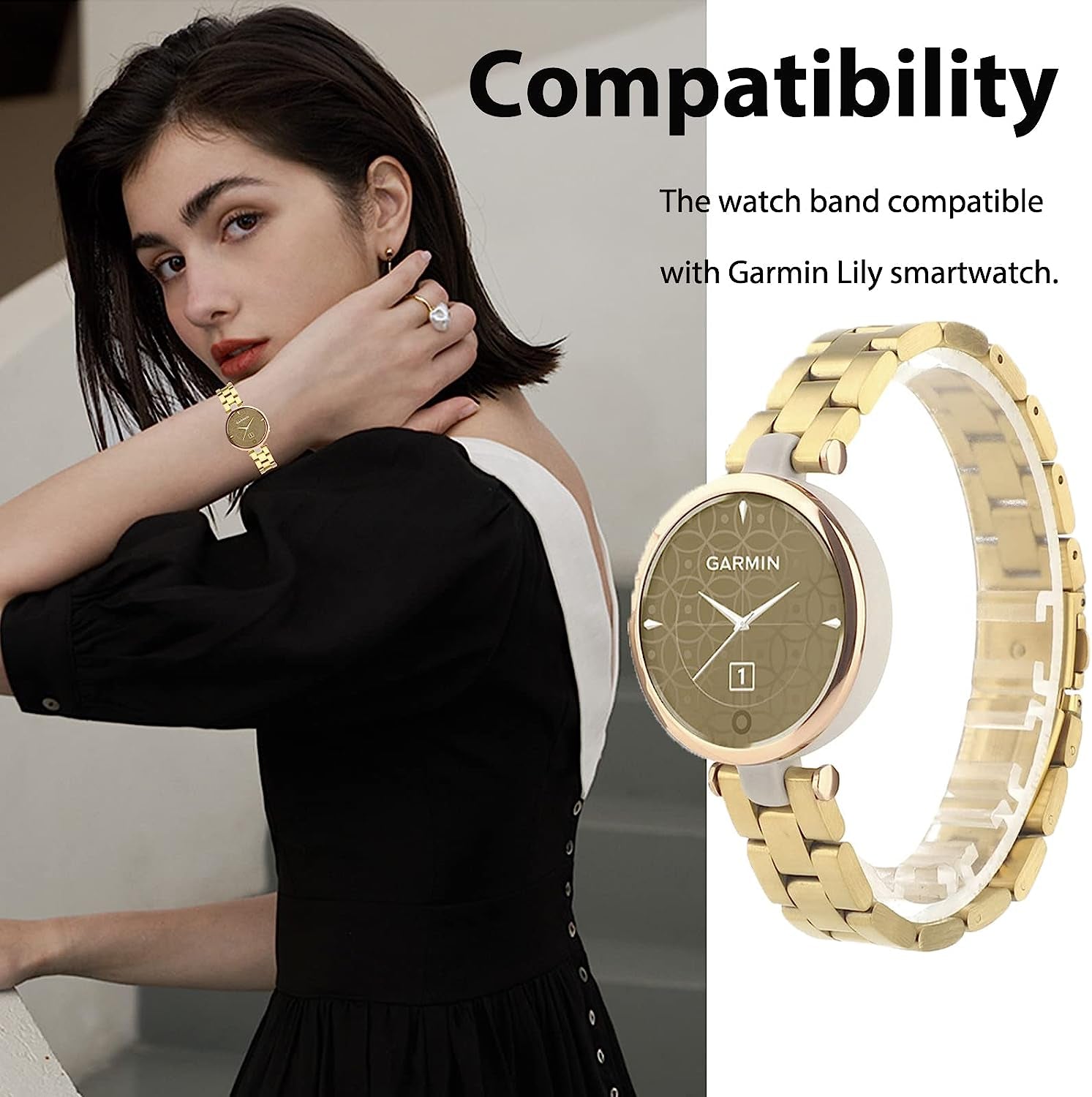 Miimall Metal Watch Band Compatible with Garmin Lily Watch, Stainless Steel Band Adjustable Wristband Replacement Men Women Metal Band Accessories Bracelet Fit for Garmin Lily Smartwatch  Miimall   