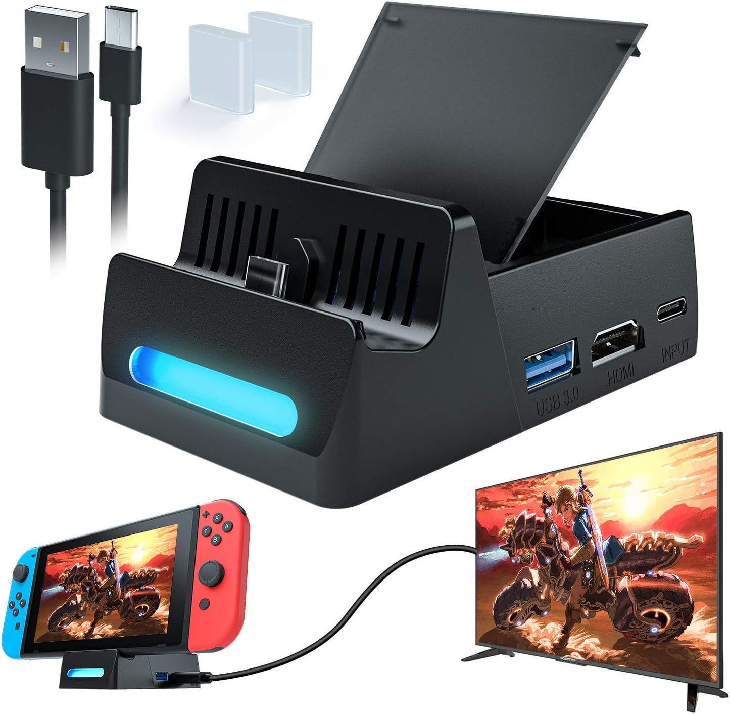 WATSABRO Switch Dock, Switch Charging Docking Station for Nintendo, Switch Docking Station Charger with Dust Plugs, Nintendo Switch Docking Station Supporting 4K1080P HDMI Video Port and USB3.0 Port  WATSABRO   