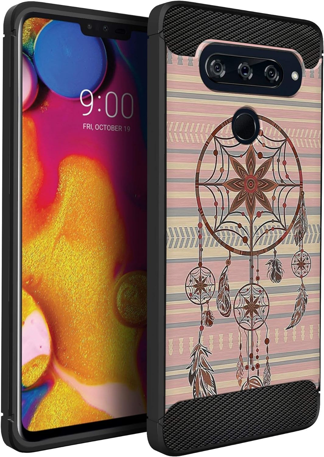 Casesondeck Case Compatible with [LG V40 Thinq] Soft TPU Bumper Cover Carbon Fiber Texture Flexible (Flowers)  CasesonDeck Dreamcatcher  