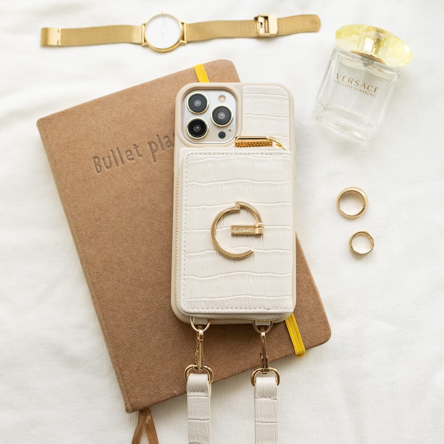 CUSTYPE for Iphone 14 Pro Max Magsafe Case Wallet with Strap Wrist for Women, Crossbody Zipper Case with Card Holder, [Compatible with Wireless Charging] Protective Case Purse with Ring 6.7Inch, Beige  C CUSTYPE   