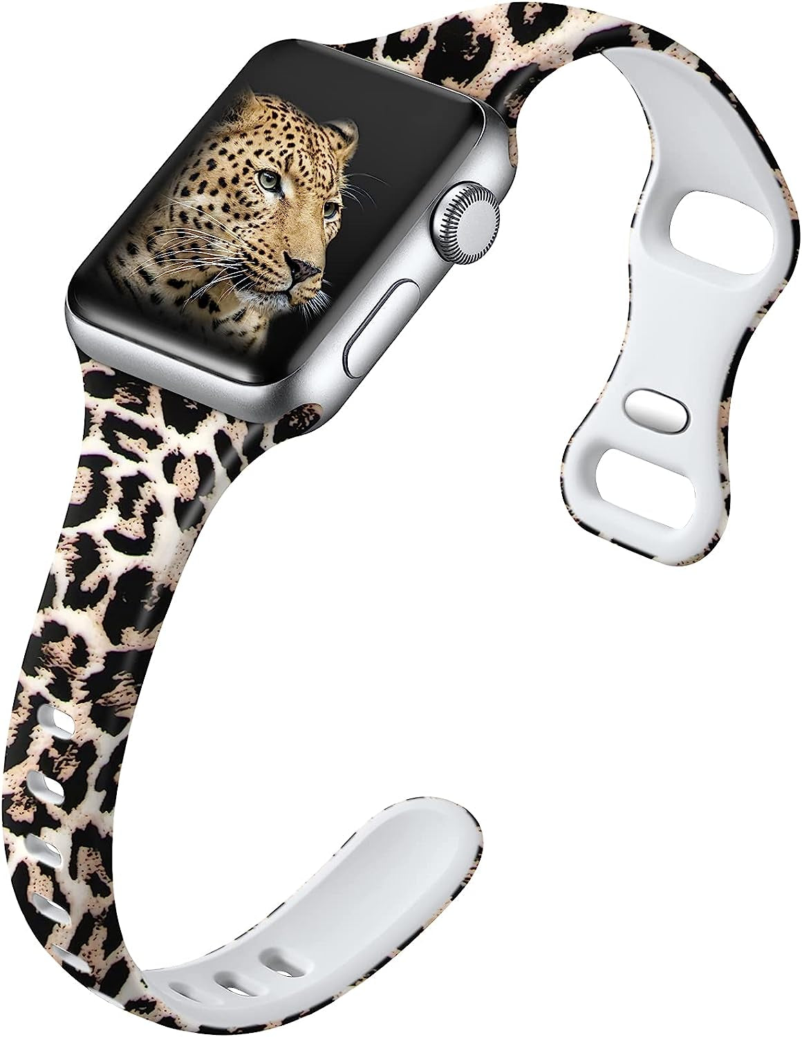 Witzon Thin Bands Compatible with Apple Watch Band 40Mm 38Mm 41Mm for Women, Fadeless Floral Cute Printed Slim Silicone Sport Replacement Wristbands for Iwatch SE Series 7 6 5 4 3 2 1 Smart Watch  Witzon Leopard Print  