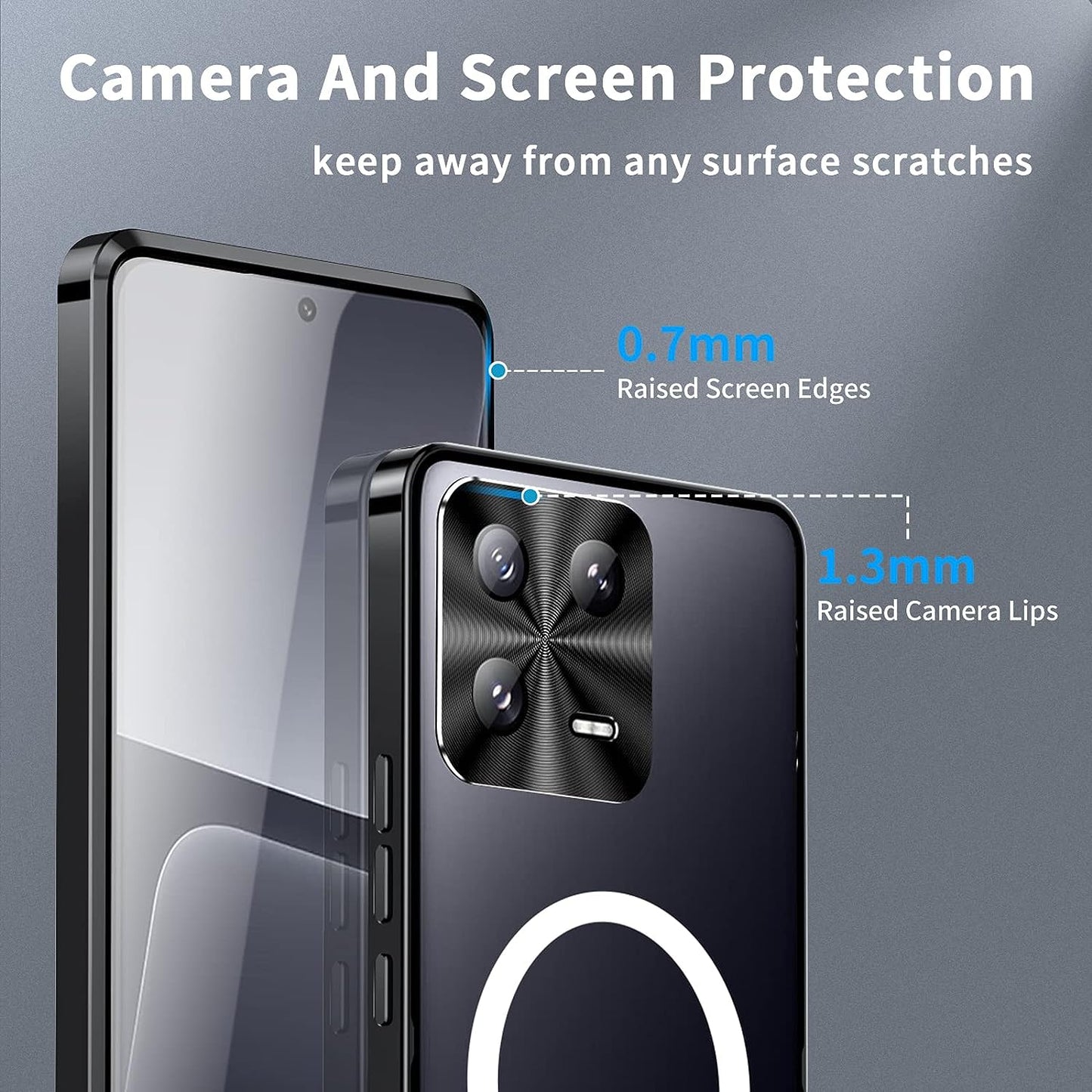 Tffozssi Case for Xiaomi 13, Compatible with Magsafe Magnetic Adsorption Metal Bumper Back Translucent Matte PC Cover, Black  Tffozssi   