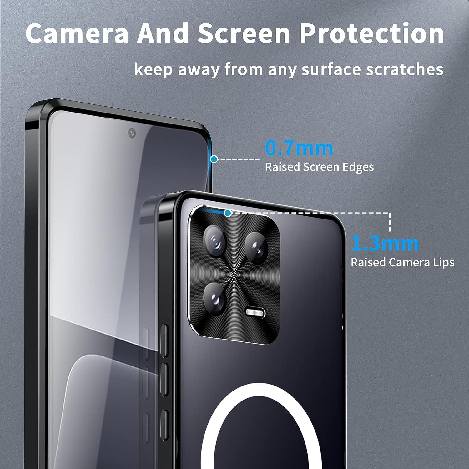 Tffozssi Case for Xiaomi 13, Compatible with Magsafe Magnetic Adsorption Metal Bumper Back Translucent Matte PC Cover, Black  Tffozssi   