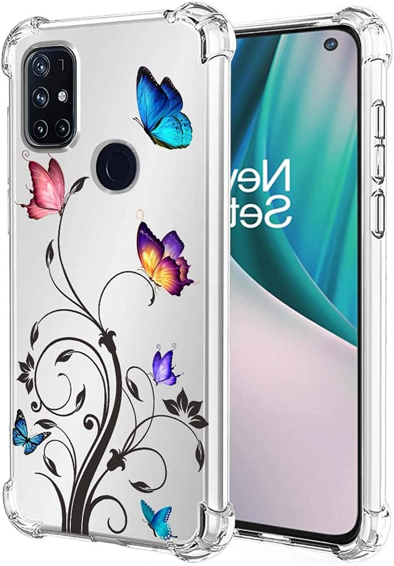 Bohefo Clear Case Compatible with Oneplus Nord N10 5G, Oneplus N10 Case for Girls Women, Cute Crystal TPU Bumper Shockproof Protective Phone Case Cover for Oneplus Nord N10 5G (Blue)  Bohefo Butterfly Tree  