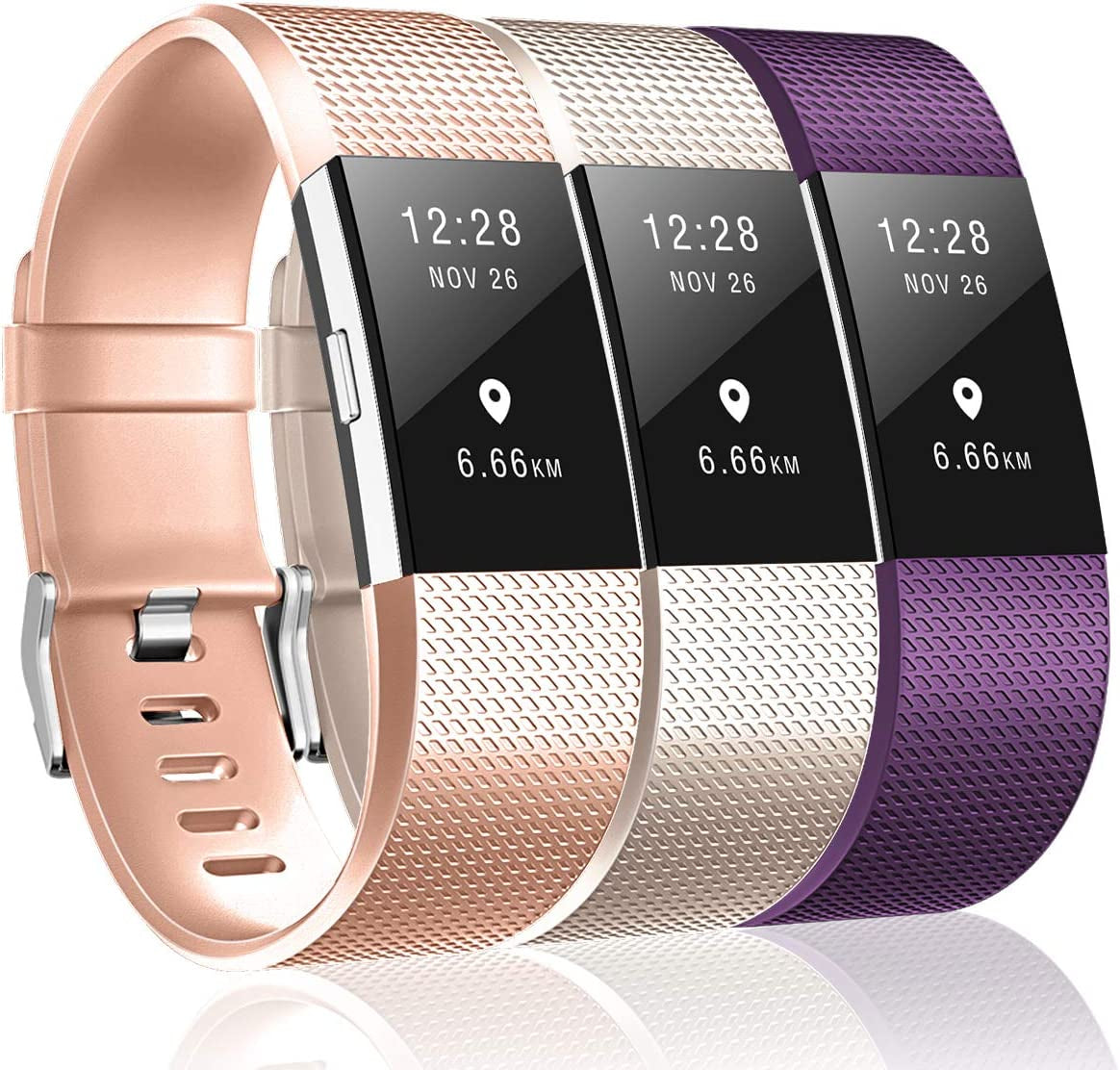 3 Pack Bands Compatible with Fitbit Charge 2, Classic & Special Edition Replacement Bands for Fitbit Charge 2, Women Men  OYODSS Rose Golden/Champine/purple Small( 5.5"-6.7" ) 