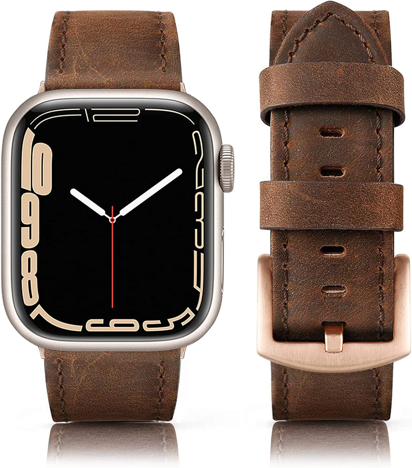 SWEES Leather Band Compatible with Apple Watch Bands 45Mm 42Mm 44Mm Men Women, Vintage Genuine Leather Wristband Replacement Band Compatible for Iwatch Series 8 7 6 5 4 3 2 1 SE Retro Walnut  SWEES Retro Walnut - Rose Gold Clasp 42mm / 44mm / 45mm 