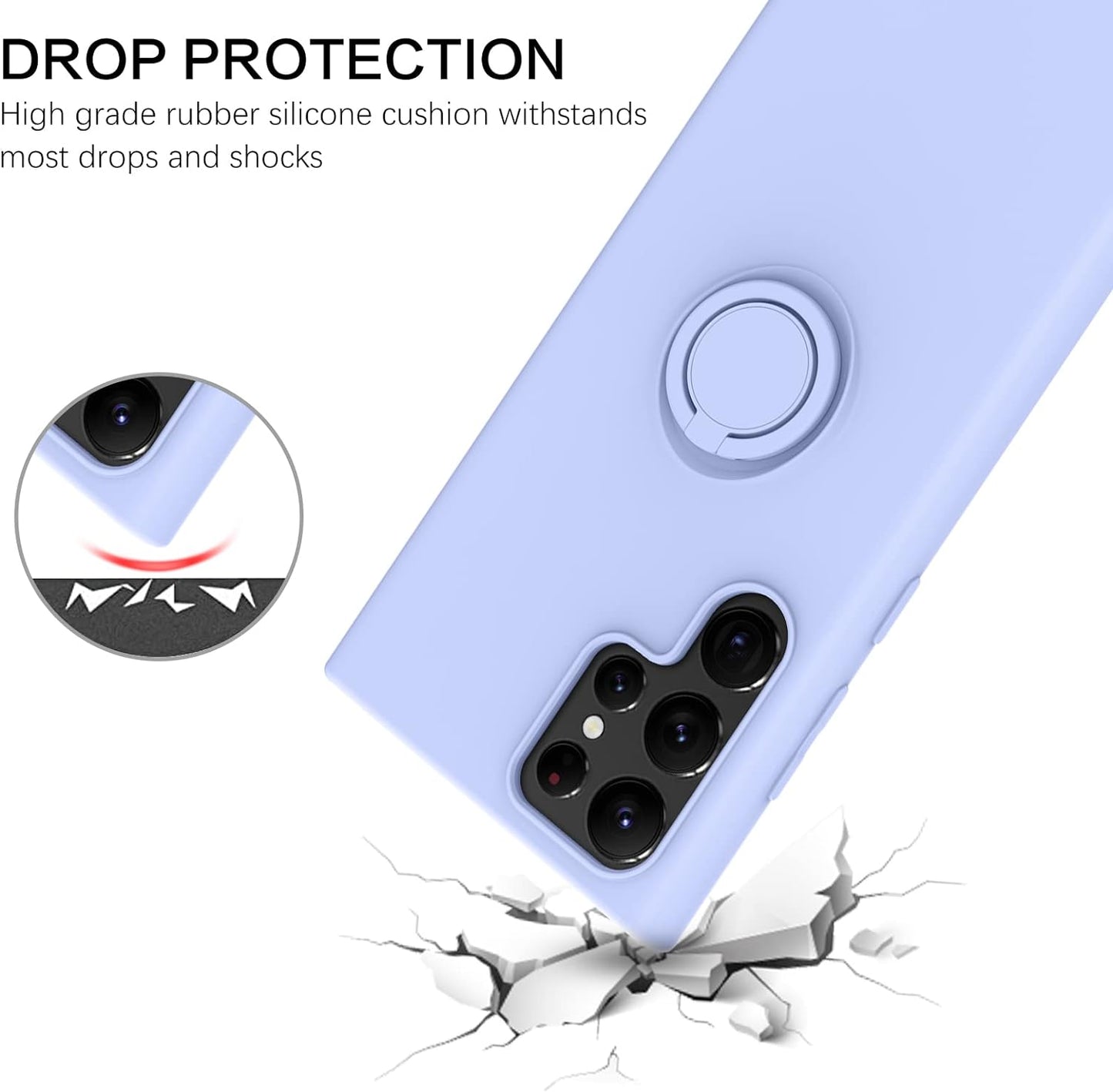 BENTOBEN Galaxy S22 Ultra Case, Slim Silicone 360° Ring Holder Kickstand Magnetic Soft Rubber Non-Slip Shockproof Ptotective Case for Galaxy S22 Ultra 6.8 Inch, Light Purple  BENTOBEN   