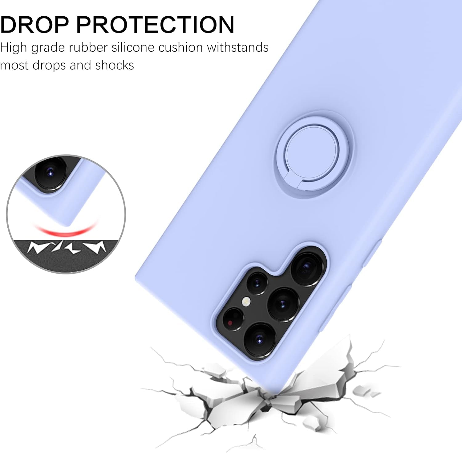 BENTOBEN Galaxy S22 Ultra Case, Slim Silicone 360° Ring Holder Kickstand Magnetic Soft Rubber Non-Slip Shockproof Ptotective Case for Galaxy S22 Ultra 6.8 Inch, Light Purple  BENTOBEN   