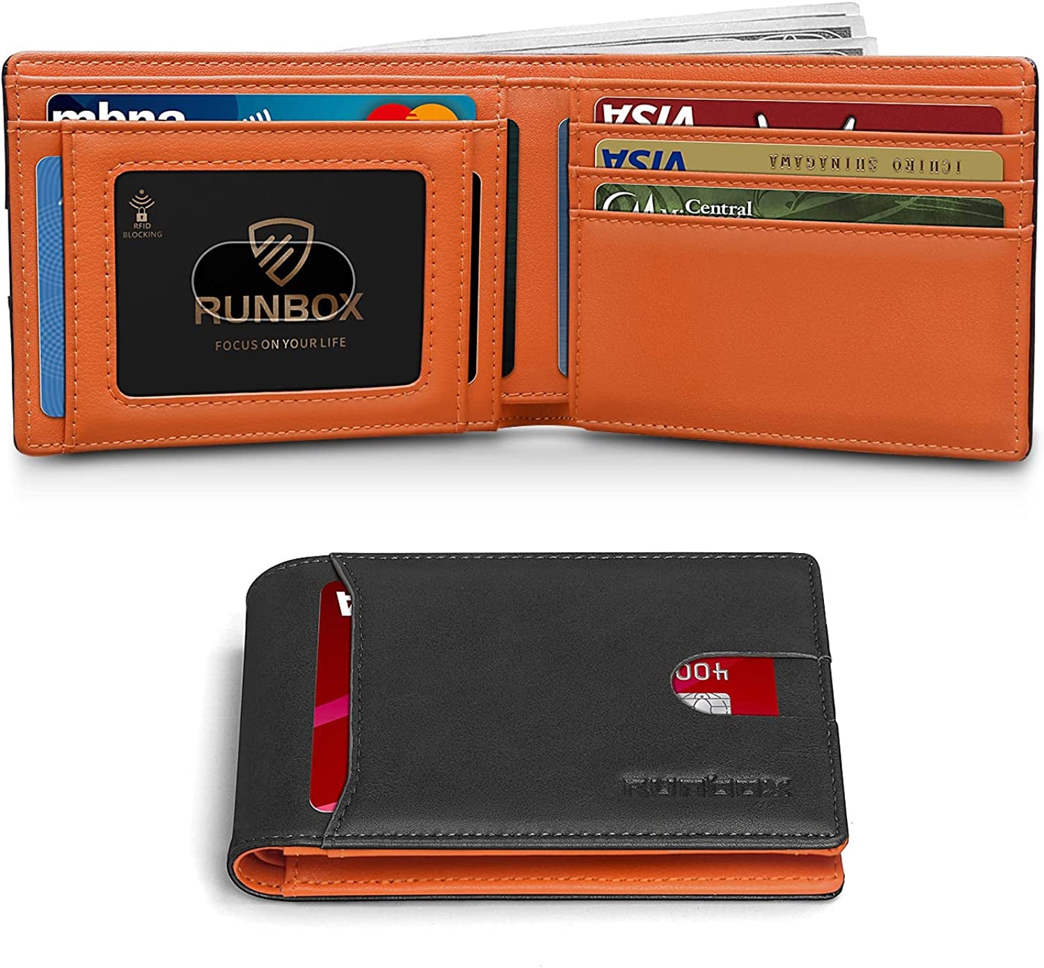 RUNBOX Bifold Slim Wallet for Men - Rfid Blocking Leather Front Pocket Men'S Wallet with Gift Box  RUNBOX black orange 2  