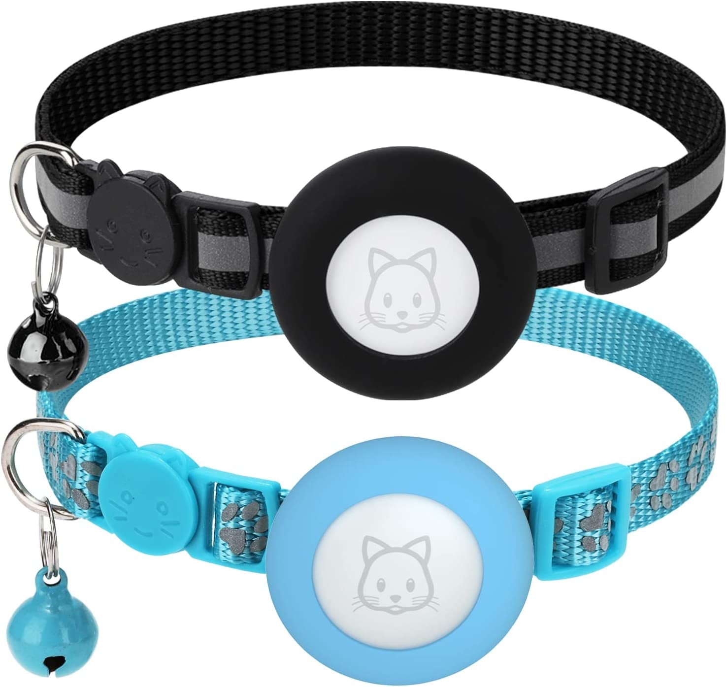 2Pack Airtag Cat Collars, Reflective Air Tag Cat Collar with Breakaway Safety Buckle and Bell, Adjustable Cat Collar with Airtag Holder Compatible with Apple Airtag for Small Pets (Black)  SimpleThings Black&Blue  