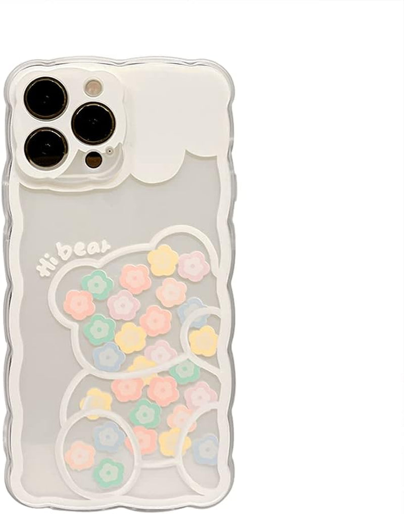 GUSDBSW Cute Iphone 14 plus Case for Women Girls, Fashion Wave Shape Grip Design, Soft TPU Bumper Shockproof Protective Clear Phone Cover - Flower Bear  GUSDBSW   
