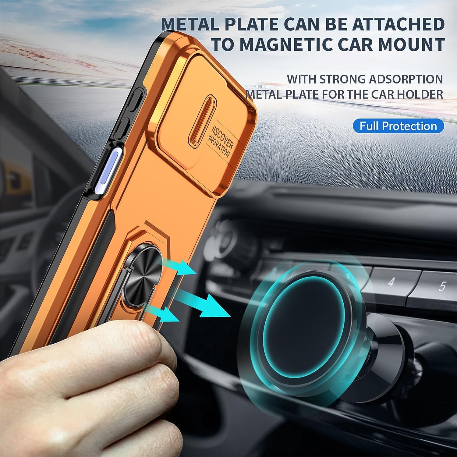 For Motorola Moto G Stylus 5G 2023 Case with Slide Camera Cover + Tempered Glass Screen Protector,[Full Camera Protection] [Ring Kickstand] Military Grade Shockproof Full Body Protective Cover-Orange  Mocotto   