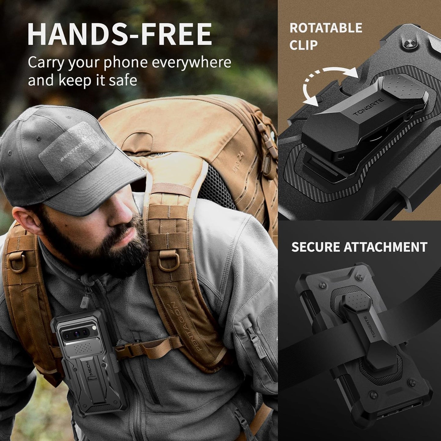 TONGATE for Pixel 8 Pro Case(2023), [Bulit-In Slide Camera Cover & Screen Protector] Military Grade Shockproof Rugged 5G Phone Case with Kickstand & Belt Clip for Google Pixel 8 Pro 6.7", Black  TONGATE   