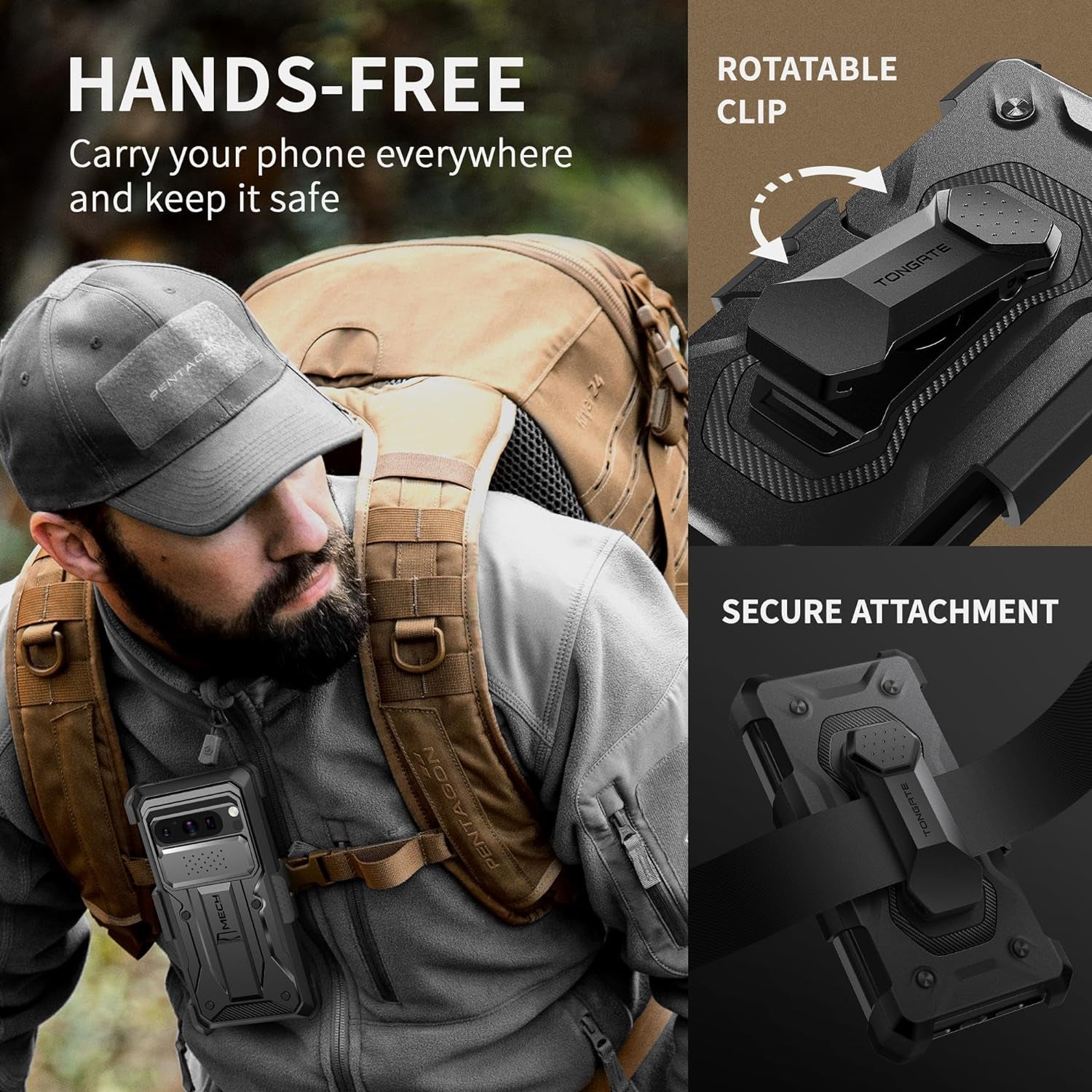 TONGATE for Pixel 8 Pro Case(2023), [Bulit-In Slide Camera Cover & Screen Protector] Military Grade Shockproof Rugged 5G Phone Case with Kickstand & Belt Clip for Google Pixel 8 Pro 6.7", Black  TONGATE   