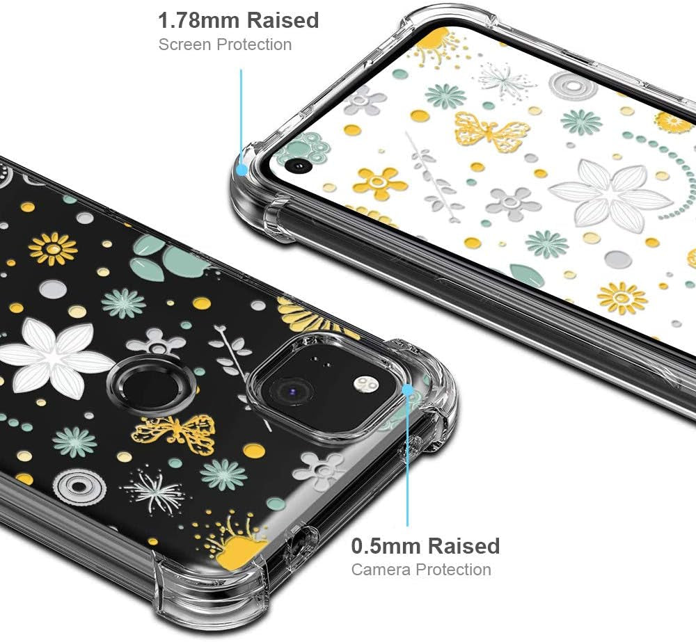 TPU Case Compatible with Google Pixel 5 - Soft Crystal Clear Butterfly Flower Design Back TPU Phone Cover Case - Butterfly Flower D05  YESPURE   