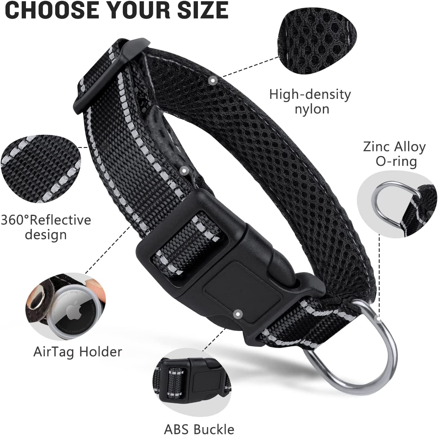 Reflective Airtag Dog Collar, Breathable Black Nylon Dog Collar with Airtag Holder, the Waterproof Dog Collar Airtag, Dog Tracking Collar, Adjustable Airtag Accessories Dog Collar for Medieum Dogs  Simket   