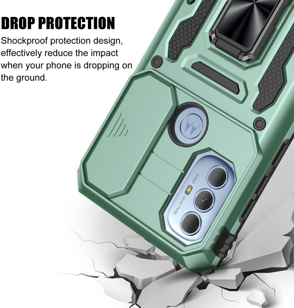 SYONER for Motorola Moto G Play 2023 Case, Moto G Power 2022 Case, Moto G Pure Case with Screen Protector, Shockproof Phone Case & Sliding Camera Cover & Ring Holder Kickstand [Alpine Green]  SYONER   