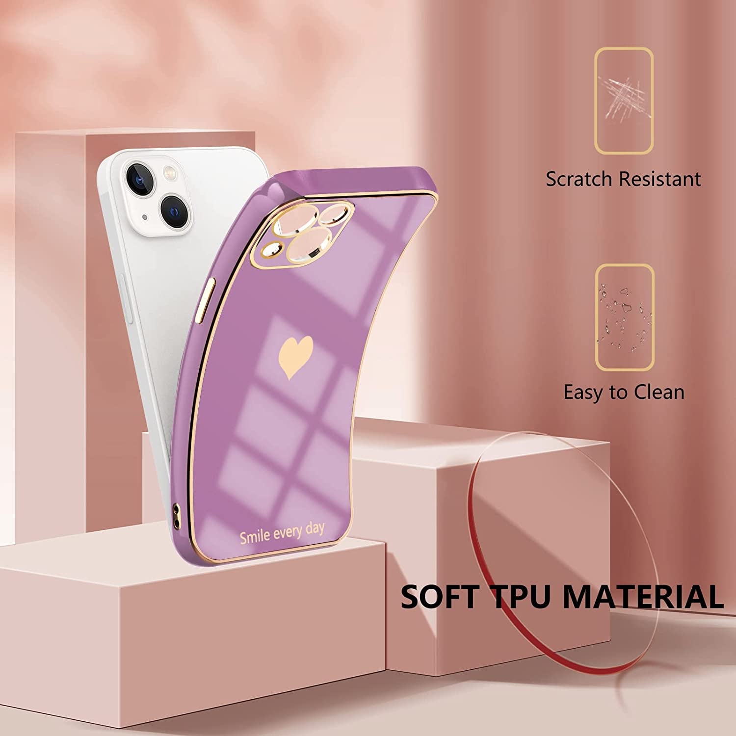 Tksafy for Iphone 14 Case, Cute Love Heart Pattern for Women Girls with Full Camera Protection, Anti-Scratch Plating Soft TPU Shockproof Bumper Phone Cover for Apple Iphone 14 6.1-Inch 2022, Lavender  Tksafy   