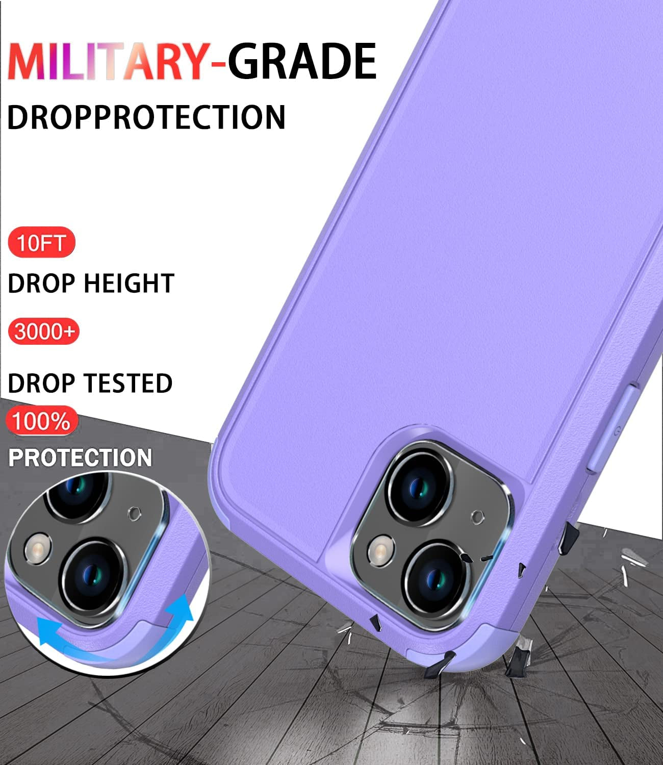 Diverbox for Iphone 14 Case [Shockproof] [Dropproof] [Tempered Glass Screen + Camera Lens Protector],Heavy Duty Protection Phone Case Cover for Apple Iphone 14 (Purple)  Diverbox   