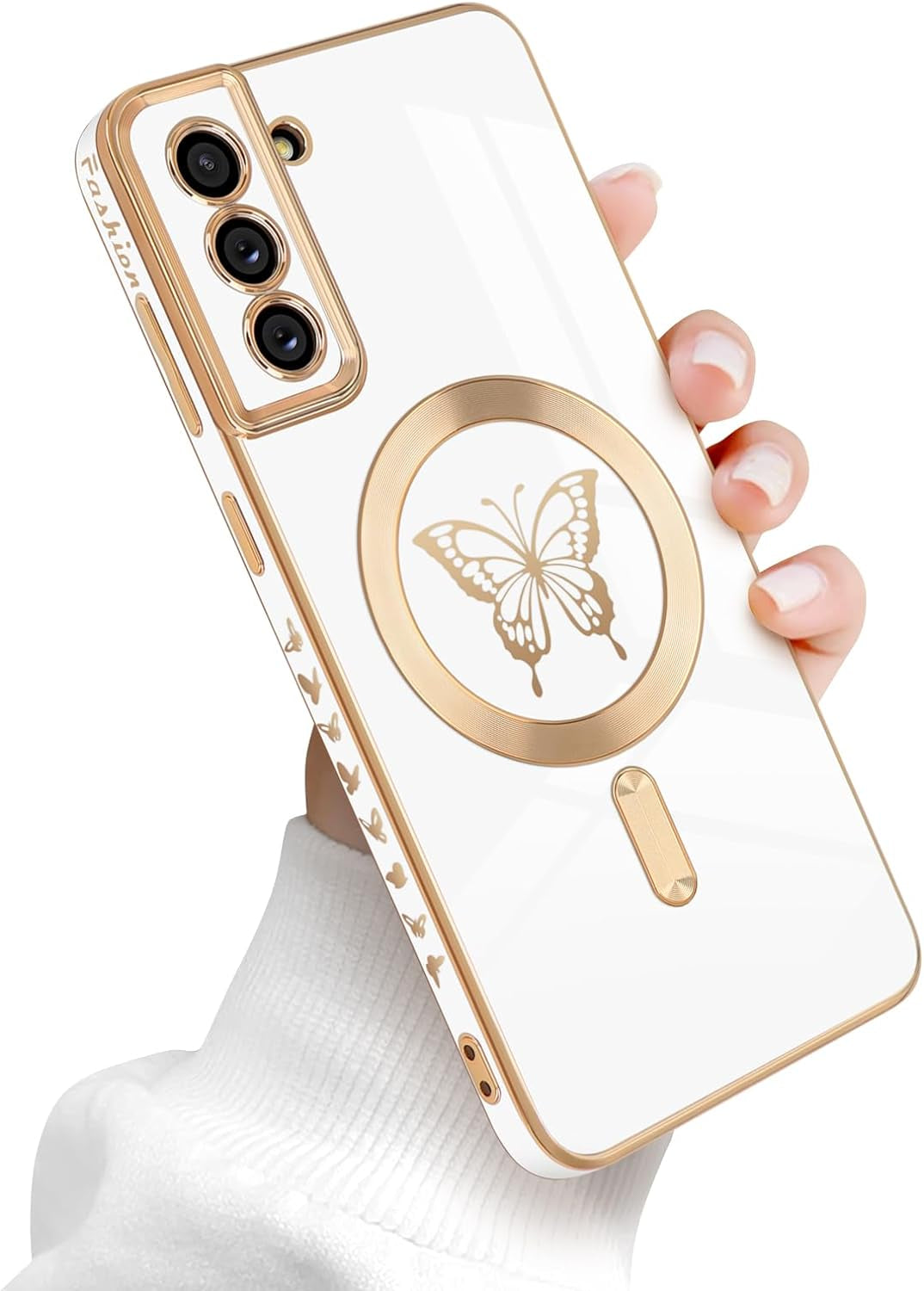 Newseego for Samsung Galaxy S21 plus 5G Magnetic Case, Cute Butterfly Plating Edge Case with Magsafe for Women Girls Men Soft TPU Bumper Shockproof Protective Cover for Samsung Galaxy S21 Plus-Pink  Newseego White  