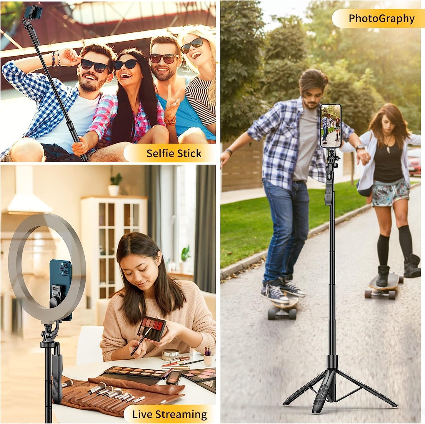 61" Selfie Stick Tripod, All in One Extendable Phone Tripod Stand with Wireless Remote 360° Rotation for Iphone and Android Phone Selfies, Video Recording, Vlogging, Live Streaming, Aluminum  LDP   