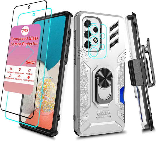 Case for Samsung Galaxy A53 5G Case with Screen Protector Samsung Galaxy A53 Case Clip Galaxy A53 Case Kickstand Military Grade Heavy Duty Case for Samsung Galaxy A53 Men Women (Silver)  huiyi   