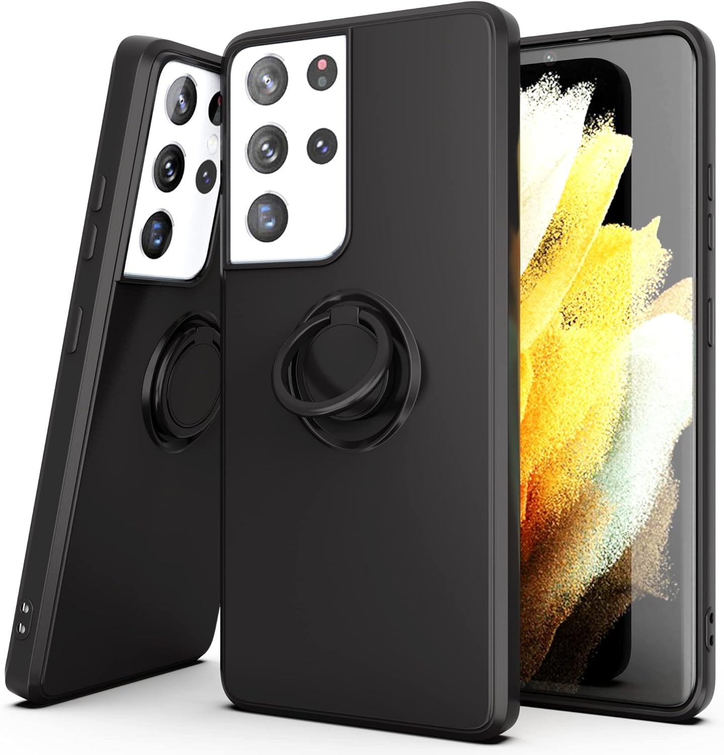 AYMECL Case for S21 Ultra 5G,Galaxys21 Ultra 5G Case with Slide Camera Cover&[2 Packs] Self-Healing Film,360° Rotate Ring Stand Magnetic Cover Case for Samsung Galaxy S21 Ultra 5G 6.8"-Blue  AYMECL Hw-Black  