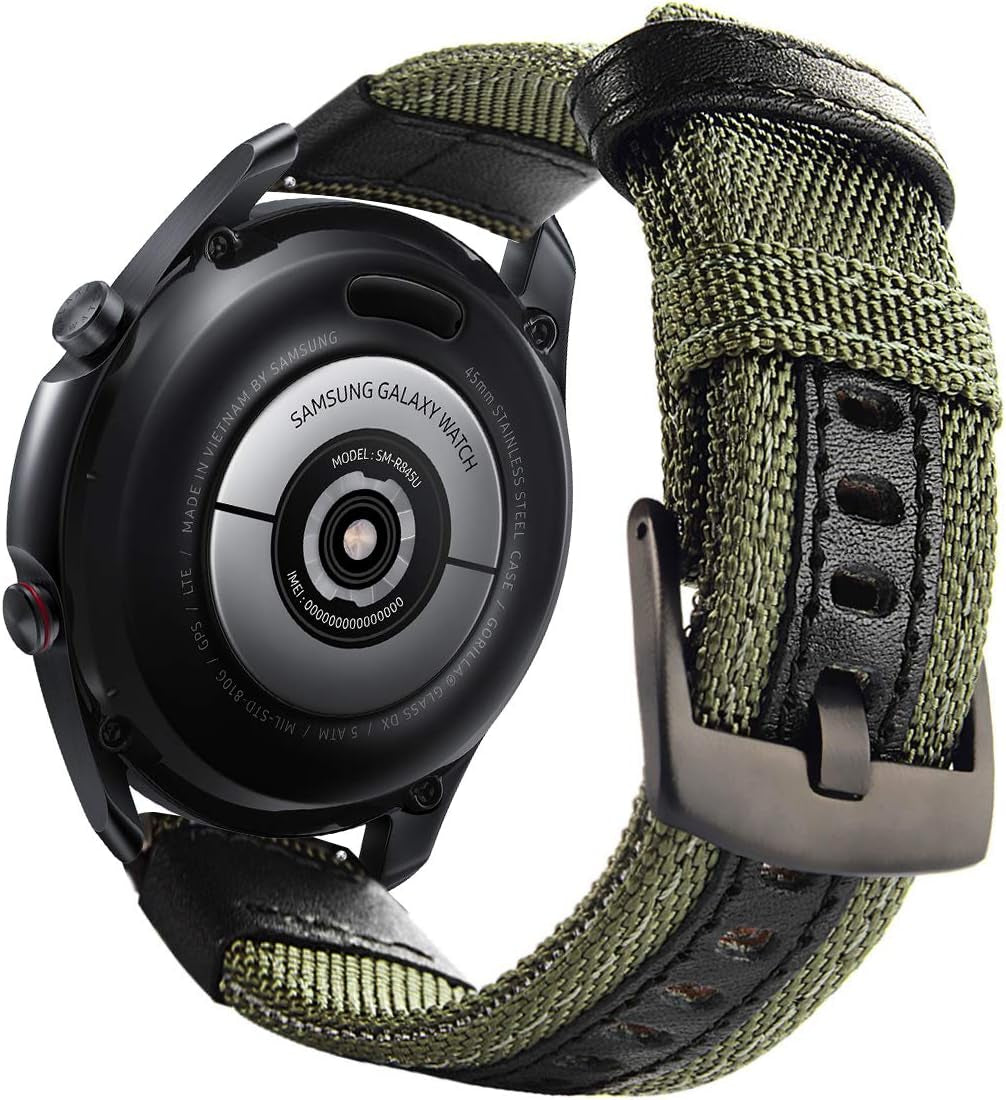Maxjoy Galaxy Watch 46Mm/ Galaxy Watch 3 45Mm Bands, Gear S3 Frontier Classic Nylon Band, 22 Mm Quick Release Replacement Strap Large Sport Wristband Compatible Samsung Gear S3 Smart Watch, Black  Maxjoy Green  
