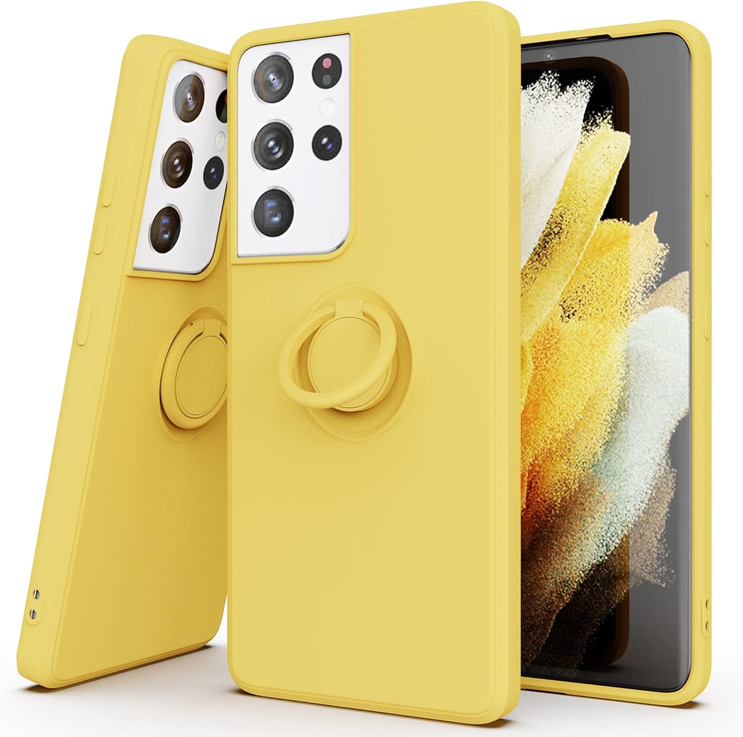 AYMECL Case for S21 Ultra 5G,Galaxys21 Ultra 5G Case with Slide Camera Cover&[2 Packs] Self-Healing Film,360° Rotate Ring Stand Magnetic Cover Case for Samsung Galaxy S21 Ultra 5G 6.8"-Blue  AYMECL Hw-Yellow  