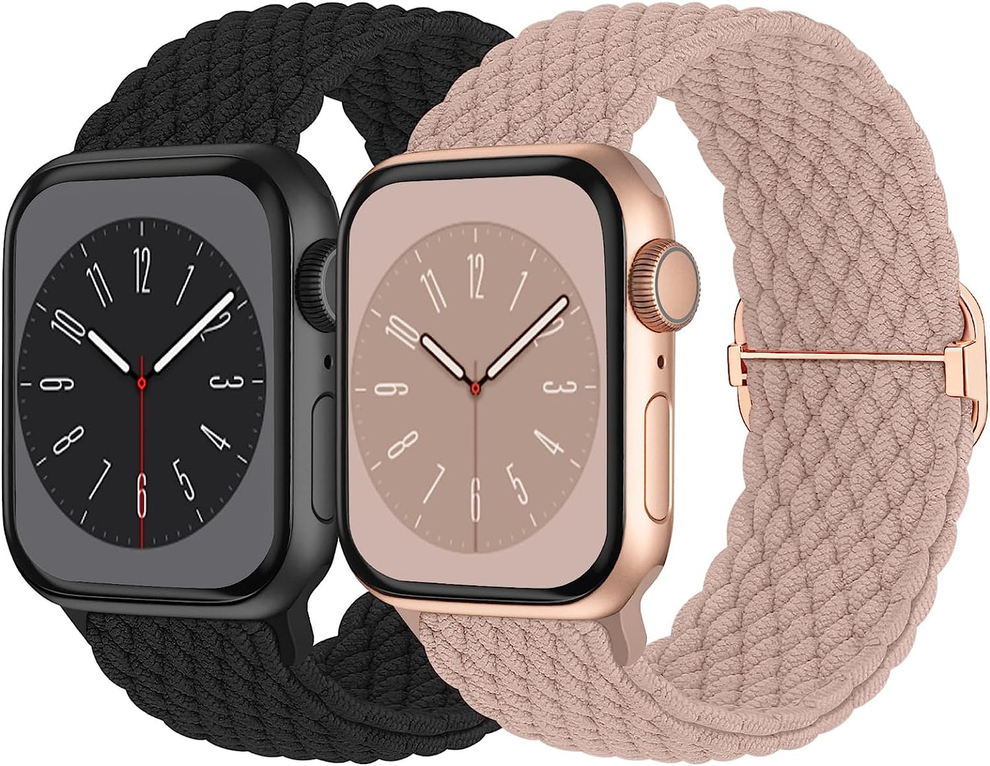 Braided Solo Loop Compatible with Apple Watch Band 38Mm 40Mm 41Mm 42Mm 44Mm 45Mm 49Mm Women Men, Adjustable Stretchy Bands Elastic Sport Wristbands for Iwatch Series 8 7 6 5 4 3 2 1 SE Ultra  Butifacion Black/Pink 42mm/44mm/45mm/49mm 