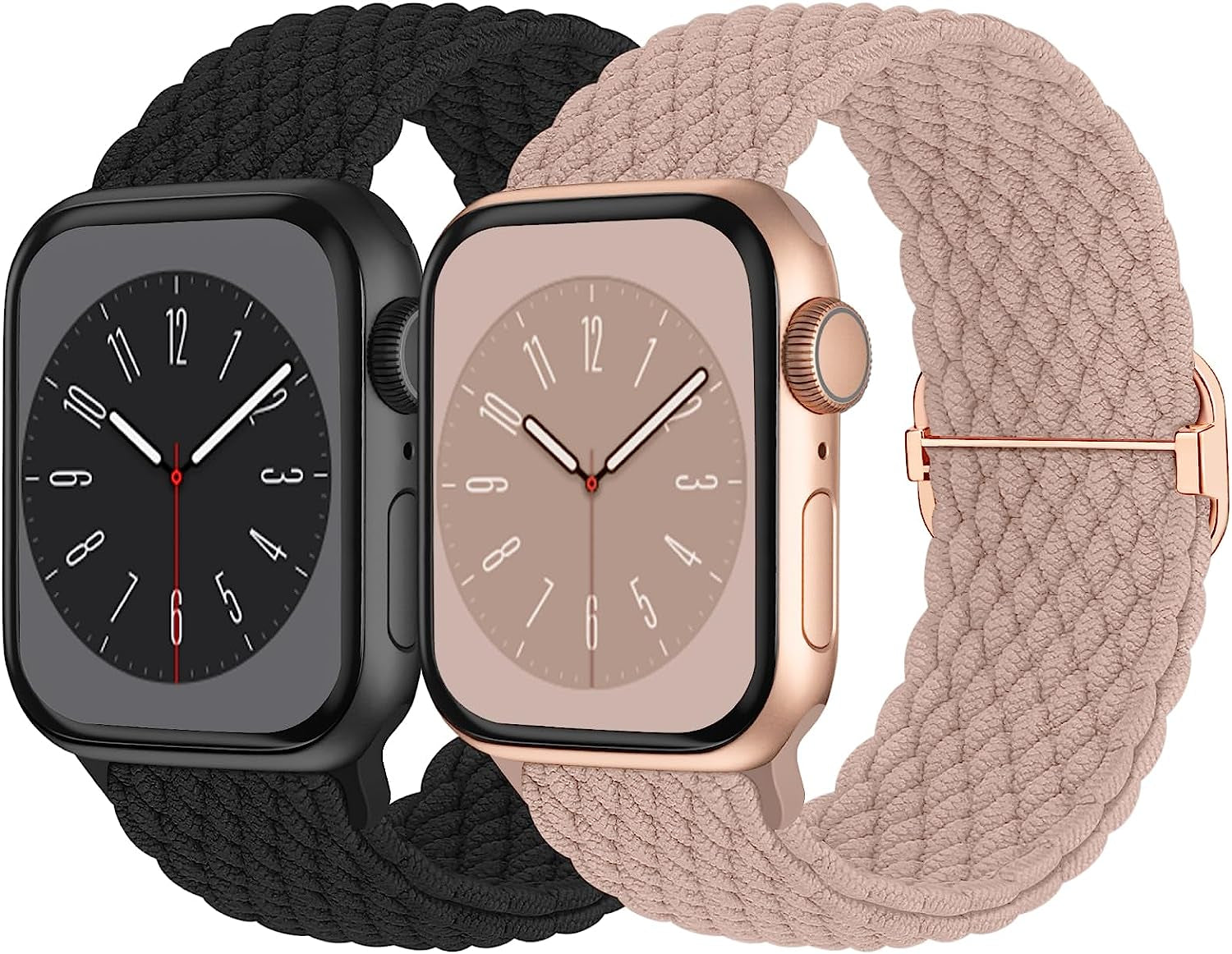 Braided Solo Loop Compatible with Apple Watch Band 38Mm 40Mm 41Mm 42Mm 44Mm 45Mm 49Mm Women Men, Adjustable Stretchy Bands Elastic Sport Wristbands for Iwatch Series 8 7 6 5 4 3 2 1 SE Ultra  Butifacion Black/Pink 42mm/44mm/45mm/49mm 