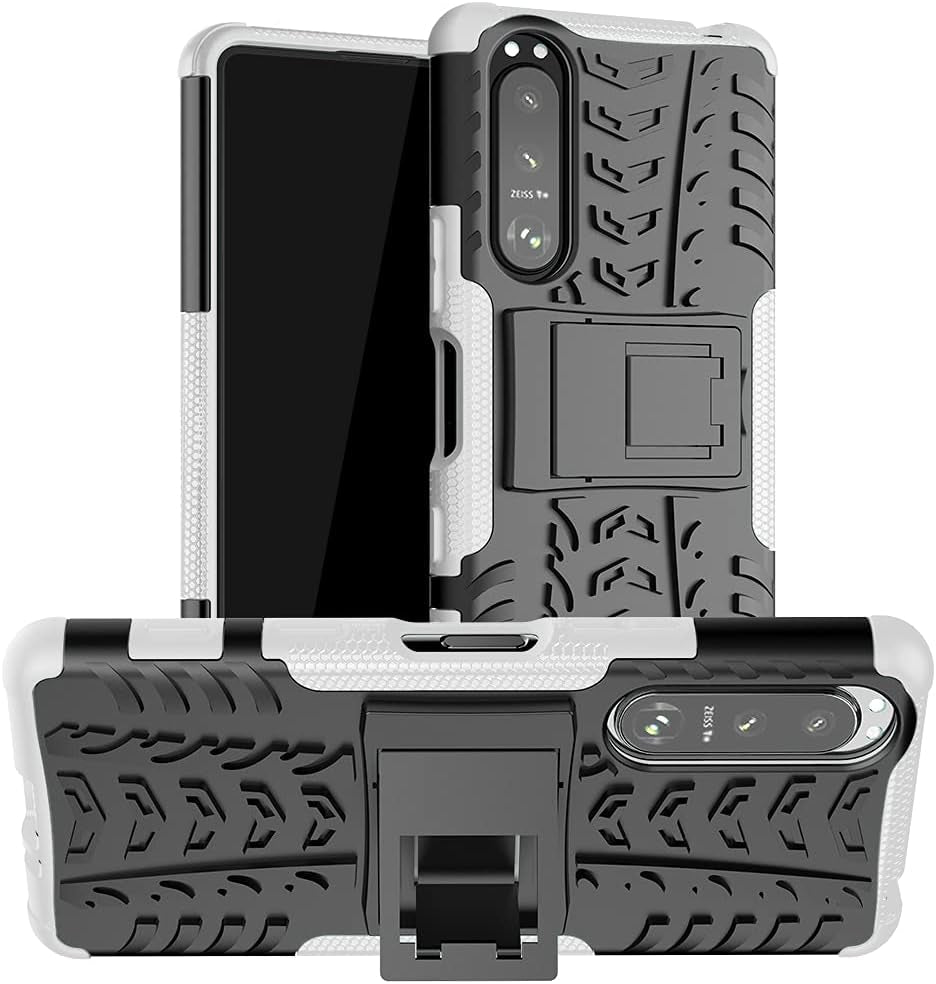 Compatible with Sony Xperia 5 III with Built-In Kickstand 360° Full Body Shockproof Military Grade Heavy Duty Protective Phone Case for Sony Xperia 5 III  Joie & Joho White  