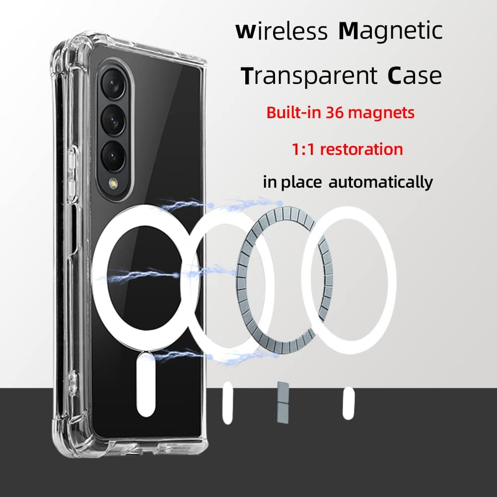 Ioifour for Samsung Galaxy Z Fold 4 Magnetic Clear Case, Compatible with Wireless Charger and Magsafe Card Wallet, Simplistic Transparent Shockproof and Drop-Proof Case  ioiFour   