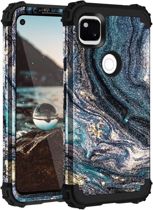 Casewind Google Pixel 4A 4G Case, Google 4A 4G Case, Google Pixel 4A 4G Case Marble 3 in 1 Hybrid Shockproof Impact TPU Rugged Bumper Protective Cover for Google Pixel 4A 4G Case Navy Blue  Casewind   