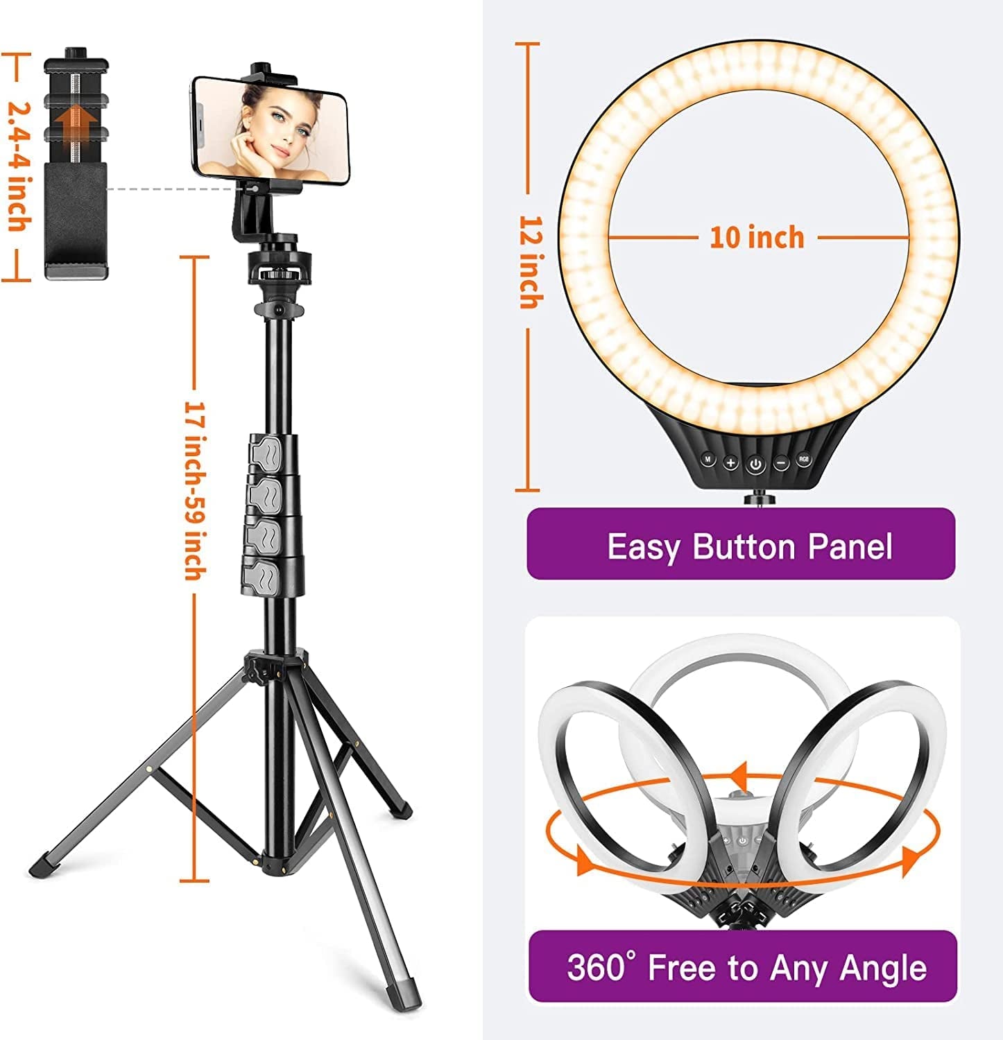 10" Ring Light with Tripod Stand and Phone Holder RGB Selfie Ring Light with 59" Stand & Desk Phone Tripod Stand,8 Dimming Levels,17 Color LED Ring Lights for Phone,Live Stream,Make Up,Youtube,Tiktok  VALUSIN   