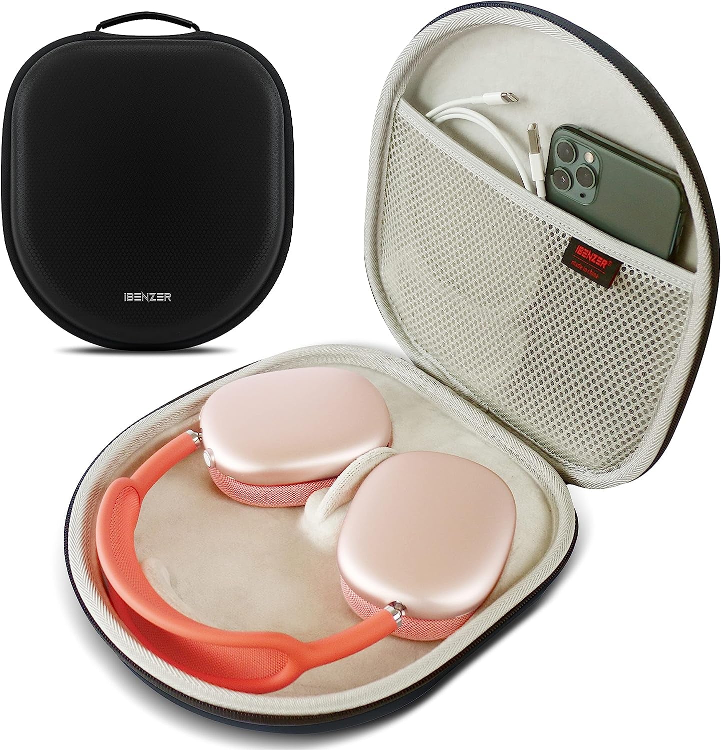 Ibenzer Case for Airpods Max Headphone Travel Carrying Case with Mesh Pocket Storage Bag Waterproof Accessories Protective Hard Shell Headset Cover, Black AP Max-Bk  iBenzer   