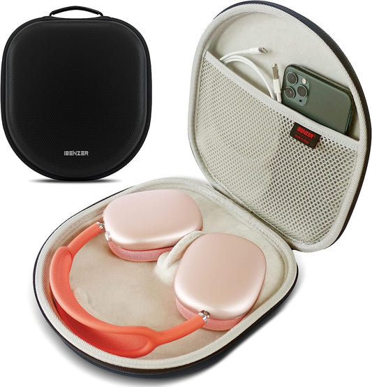Ibenzer Case for Airpods Max Headphone Travel Carrying Case with Mesh Pocket Storage Bag Waterproof Accessories Protective Hard Shell Headset Cover, Black AP Max-Bk  iBenzer   