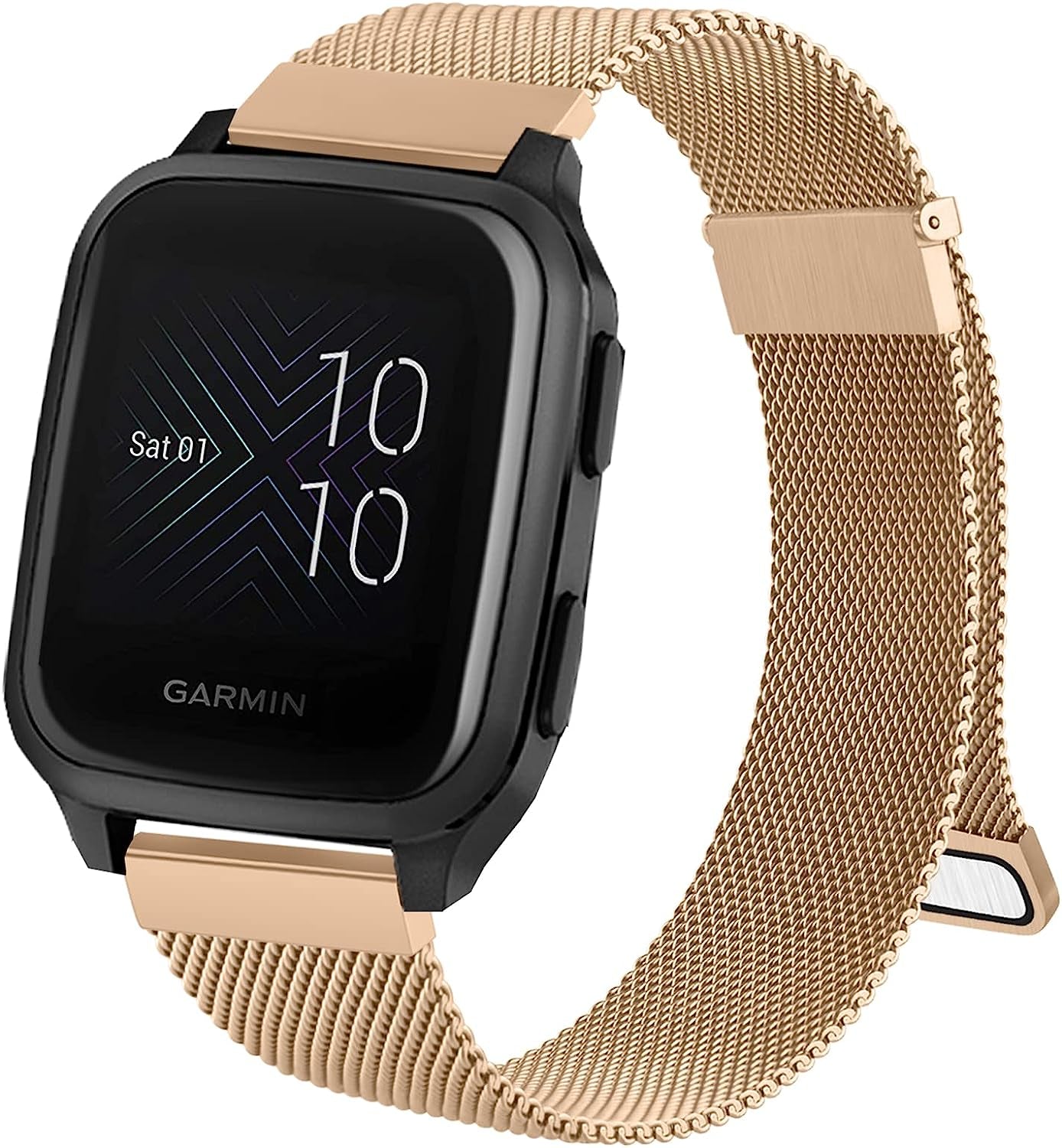 Wanme Metal Bands for Garmin Venu 2 plus / Venu Sq / Venu / Vivoactive 3 Watch Band Women Men, Stainless Steel Mesh Magnetic Replacement Wristband Bracelet Strap for Garmin Vivomove Sport, Vivoactive 3 Music, Forerunner 645 / 245 Music Smart Watch  Wanme Rose Gold  