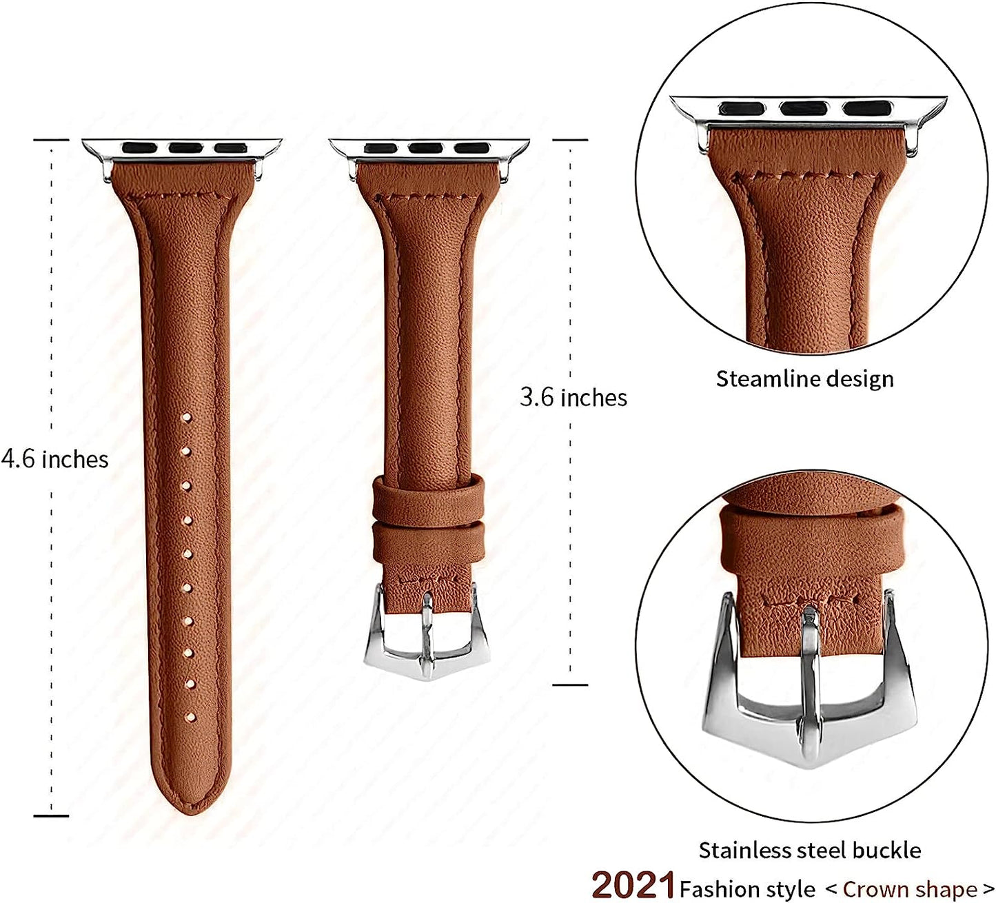 Slim Leather Band Compatible with Apple Watch 42Mm 44Mm for Women, Genuine Leather Thin Wristband Replacement Strap for Iwatch Series SE /6 /5 /4 /3 /2 /1 / Sport Edition (Brown, 42/44Mm)  UOOFROM   