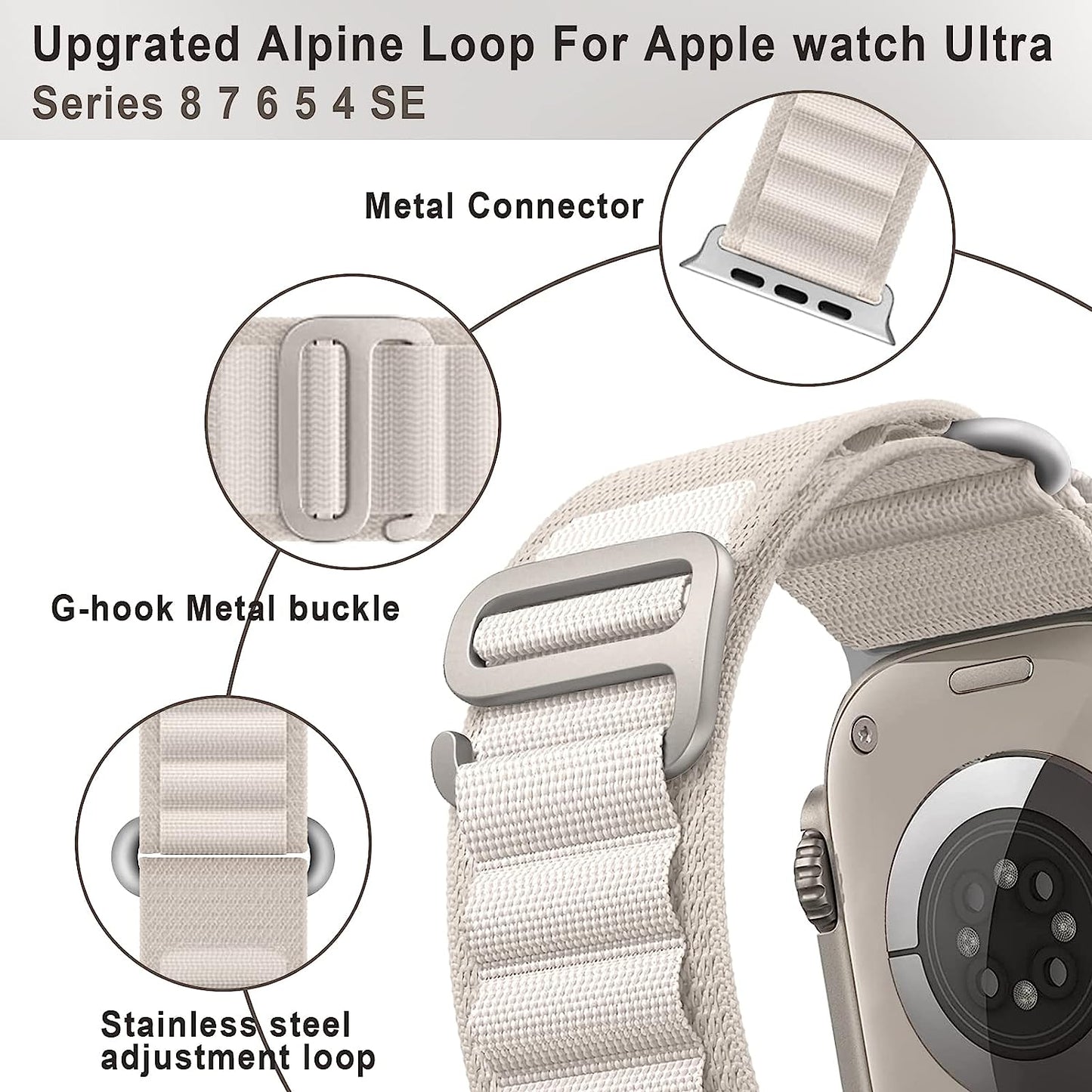 Alpine Loop for Apple Watch Band 49Mm 45Mm 41Mm 44Mm 40Mm 42Mm 38Mm, Iwatch Bands Nylon Sport Strap Women Men G-Hook Bracelet Wristband for Apple Watch Ultra Band Series 8 7 6 5 4 3 2 1 Series SE  ALMNVO   