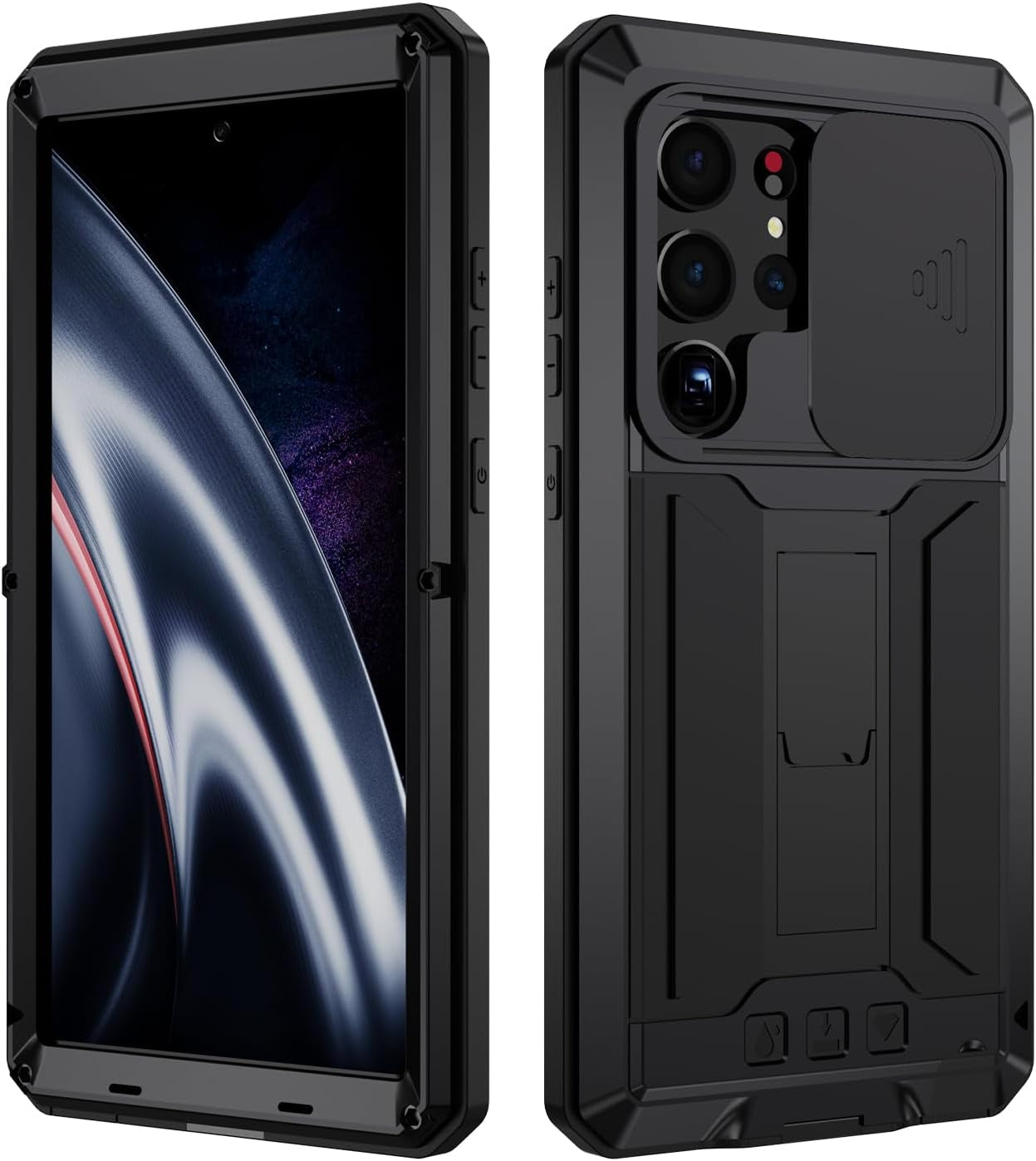 For Samsung Galaxy S22 Ultra 5G Case, Aluminum Metal Gorilla Glass Shockproof Military Heavy Duty Sturdy Protector Cover Hard Case,With Sliding Camera Cover and Built-In Foldable Kickstand(Green-Ⅱ)  MIYIYQP Black S22 Ultra 