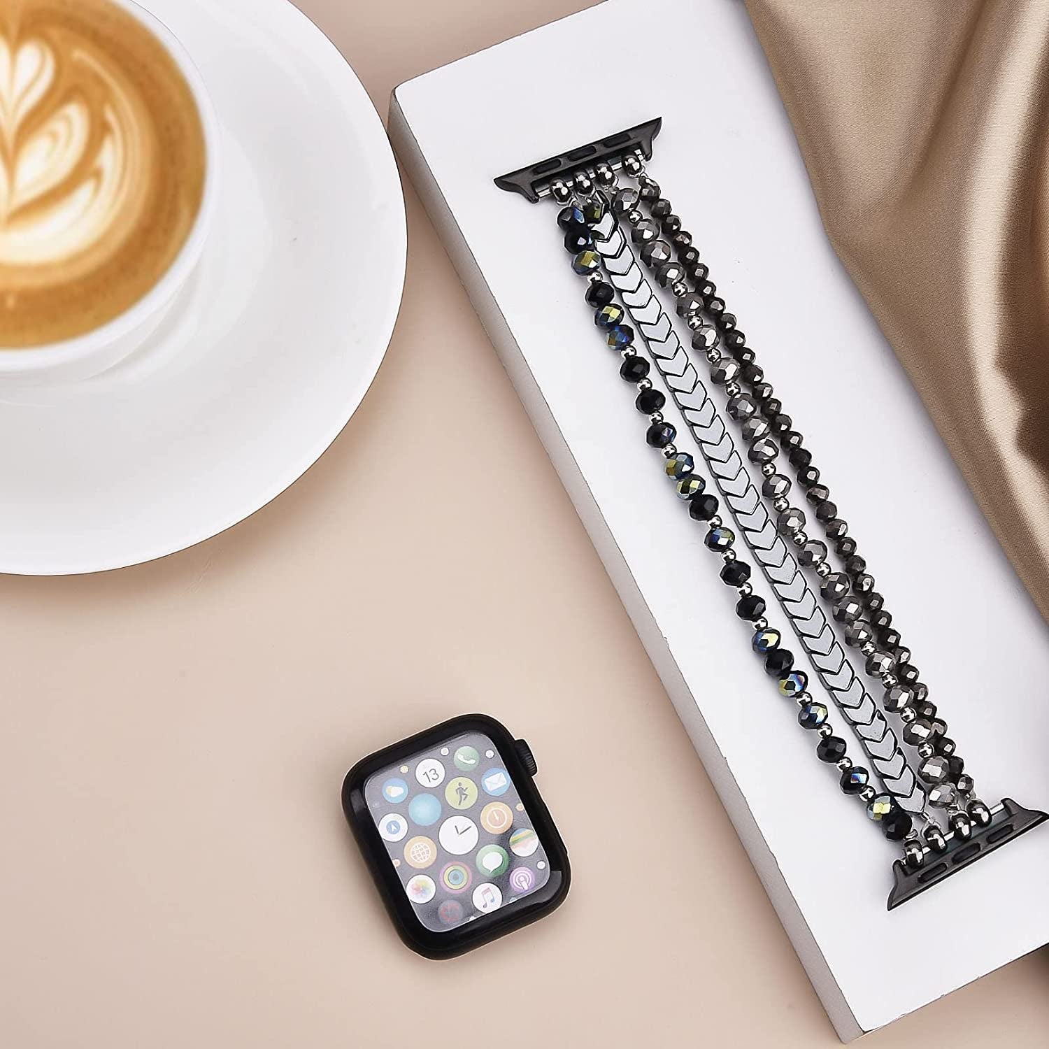 MOFREE Beaded Bracelet Compatible for Apple Watch Band 38Mm 40Mm 41Mm 42Mm 44Mm 45Mm Women,Fashion Handmade Elastic Stretch Strap for Iwatch Series SE 8 7 6 5 4 3 2 1  MOFREE   