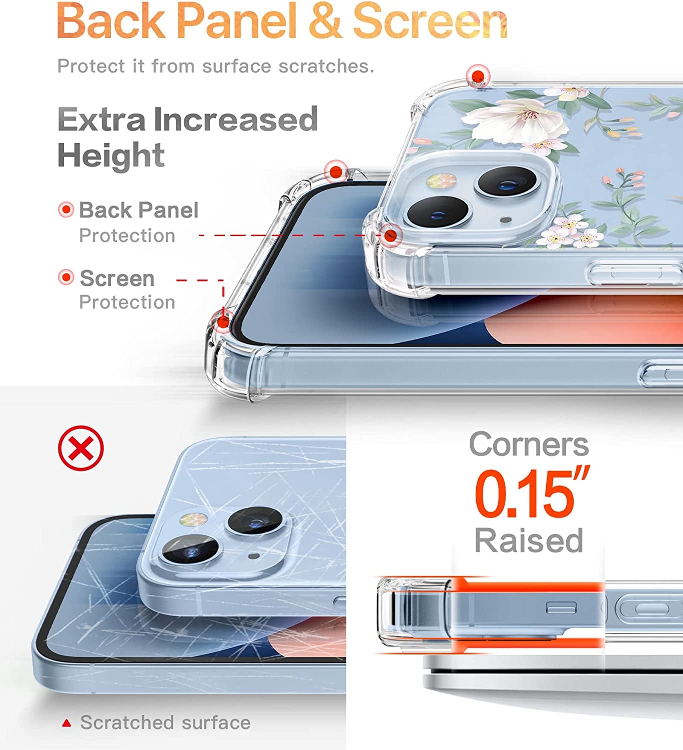 GVIEWIN Compatible with Iphone 14 Case with Screen Protector + Camera Lens Protector, Soft Shockproof Clear Floral Phone Protective Cover for Women, Flower Pattern Design 6.1" (Magnolia/White)  GVIEWIN   