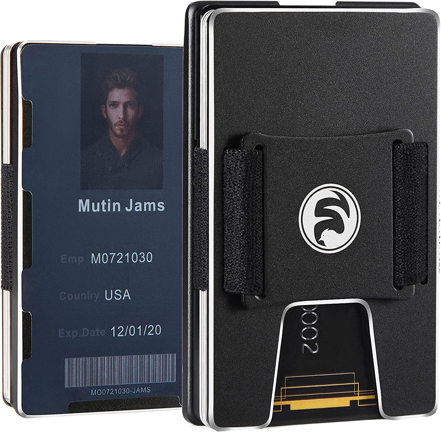 Men Minimalist Metal Wallet with ID Window Money Clip | Slim Front Pocket RFID Blocking Aluminum EDC Tactical Wallets with Cash Strap | Personalized Mini Multifunction Card Holder for Travel Business  FeiYen   