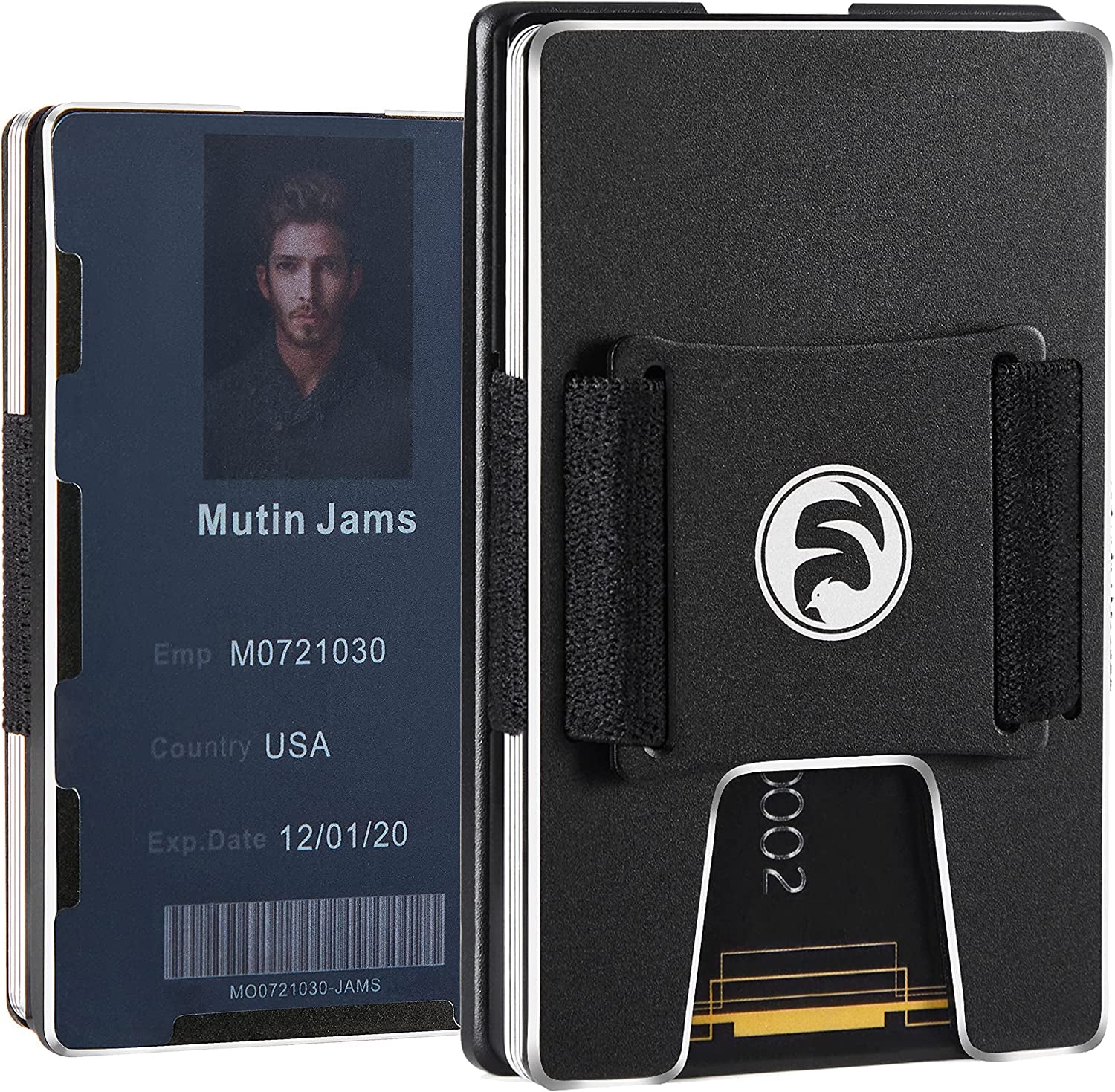 Men Minimalist Metal Wallet with ID Window Money Clip | Slim Front Pocket RFID Blocking Aluminum EDC Tactical Wallets with Cash Strap | Personalized Mini Multifunction Card Holder for Travel Business  FeiYen   